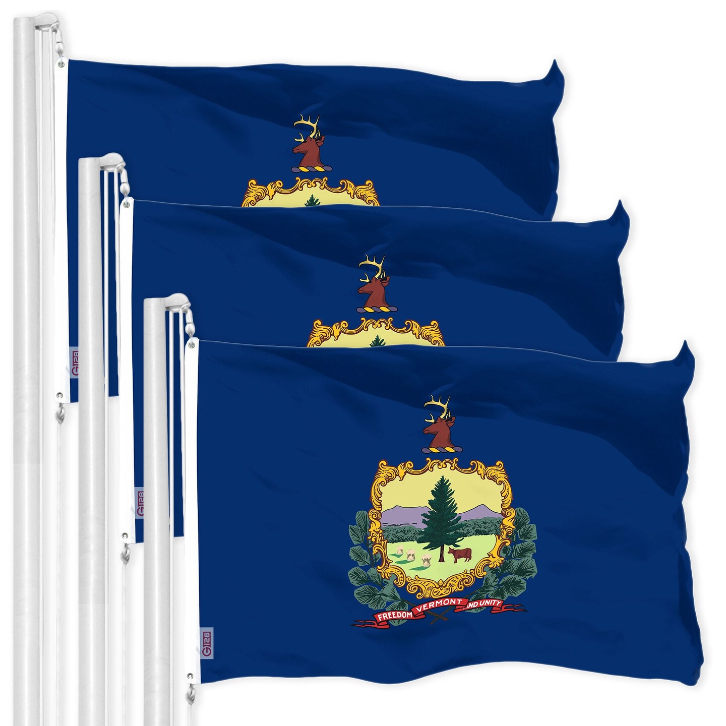 G128 3 Pack: Vermont VT State Flag | 3x5 Ft | LiteWeave Pro Series Printed 150D Polyester | Indoor/Outdoor, Vibrant Colors, Brass Grommets, Thicker and More Durable Than 100D 75D Polyester