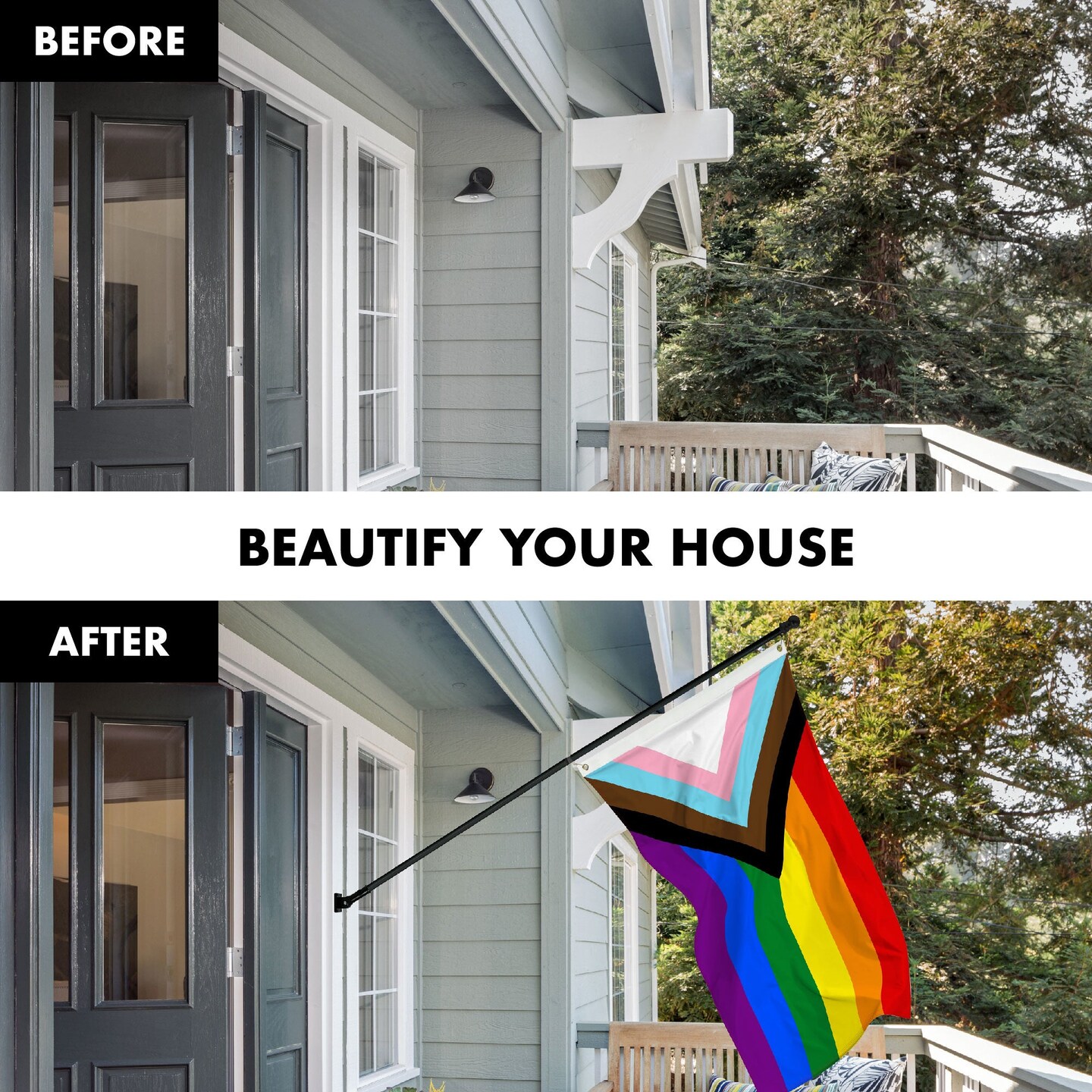 G128 Combo Pack: 6 Ft Tangle Free Aluminum Spinning Flagpole (Black) &#x26; LGBT Progress Rainbow Pride Flag 3x5 Ft, LiteWeave Pro Series Printed 150D Polyester | Pole with Flag Included