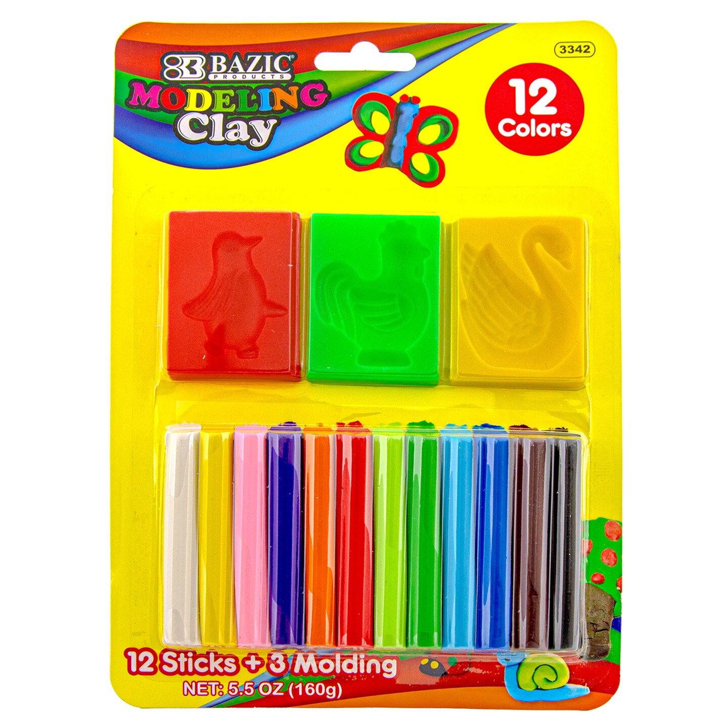 BAZIC Modeling Clay Sticks 12 Color 160g w/ 3 Molding Tray