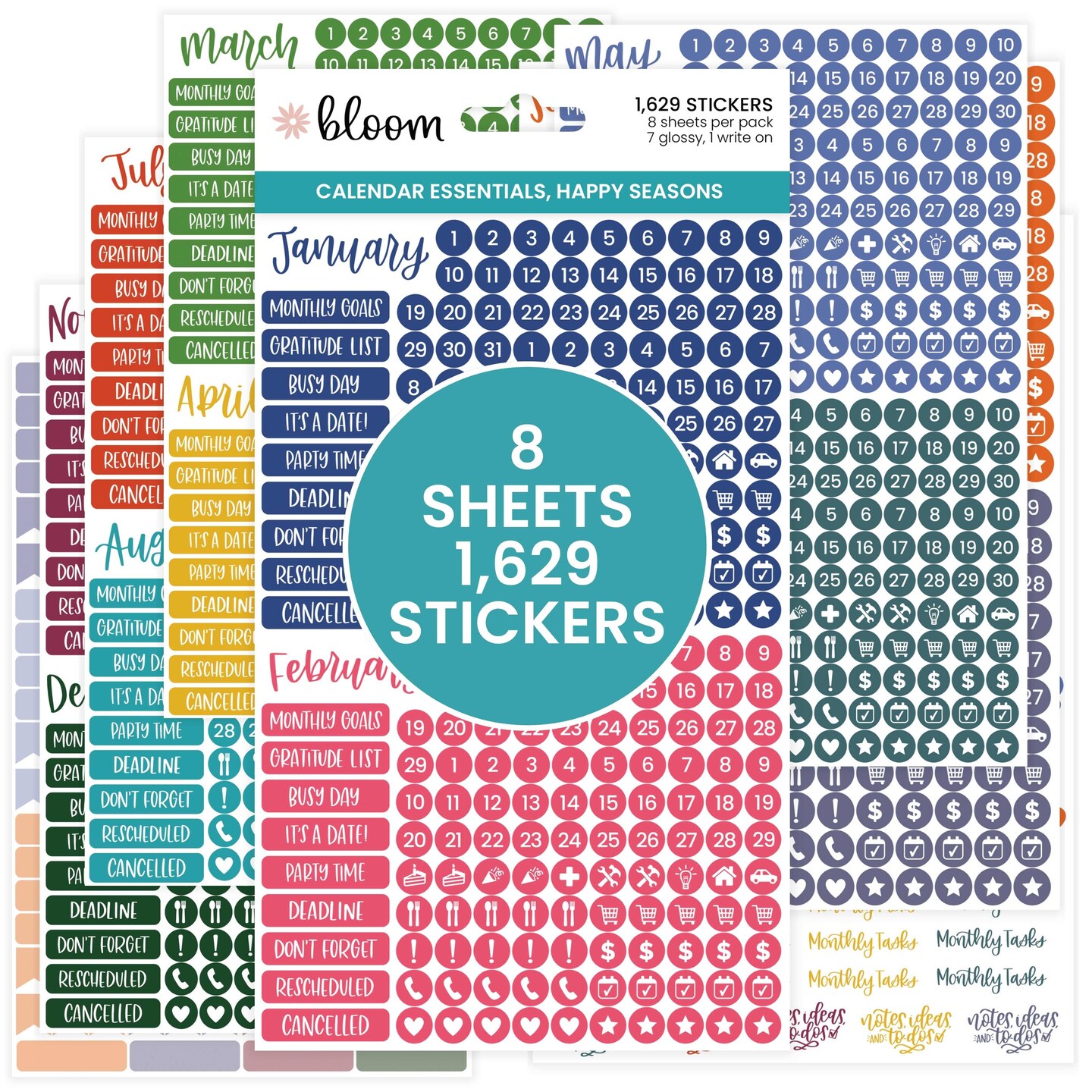 Planner Stickers, Calendar Essentials Pack, Happy Seasons