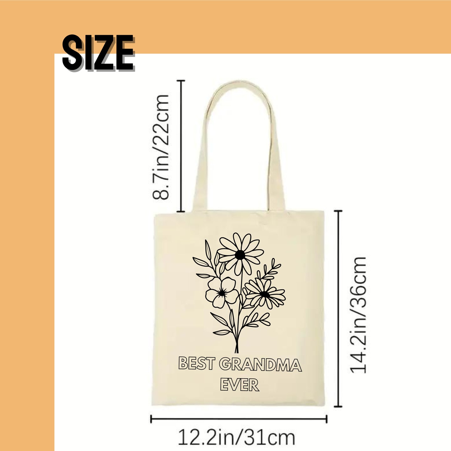 Coloring Flowers Tote Bag, Best Grandma Ever Tote Bag, Mother's Day Gift,  Color your own tote bag,