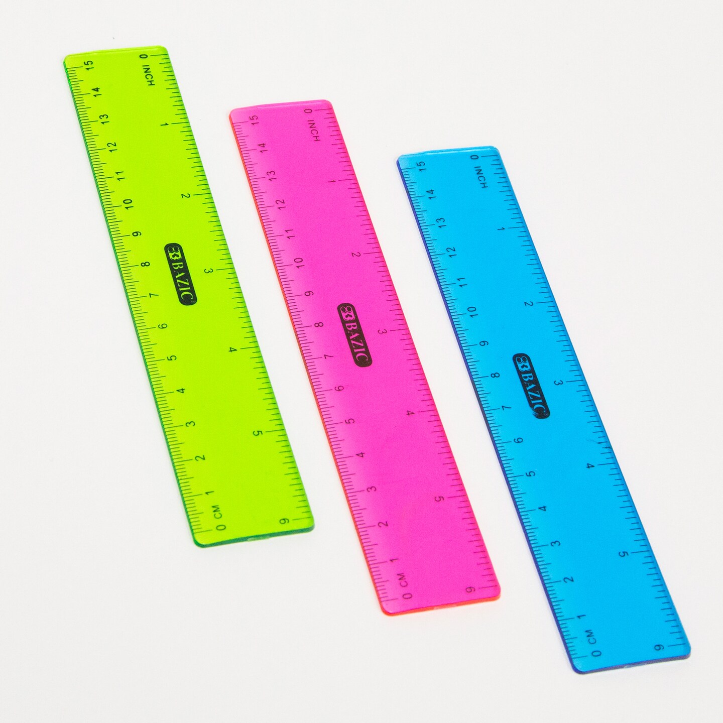 BAZIC Plastic Ruler 6&#x22; (15cm) (3/Pack)