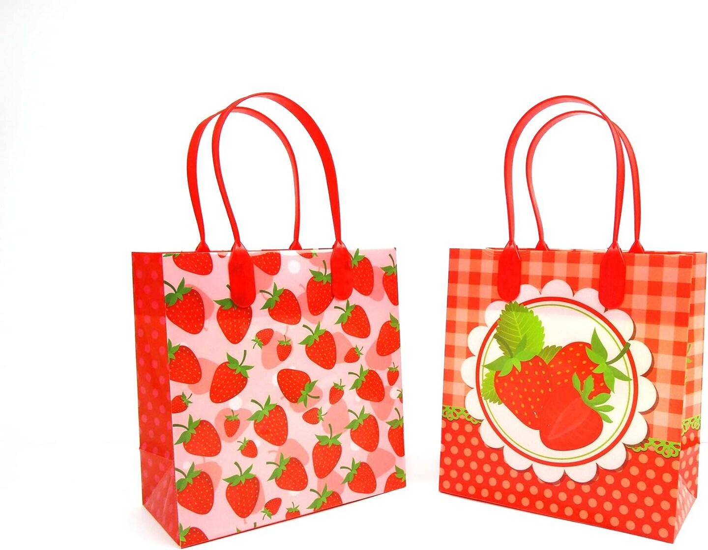 Tiny Mills Strawberry Party Favor Bags Treat Bags with Handles Candy Bags for Birthday Party ,12 Pack