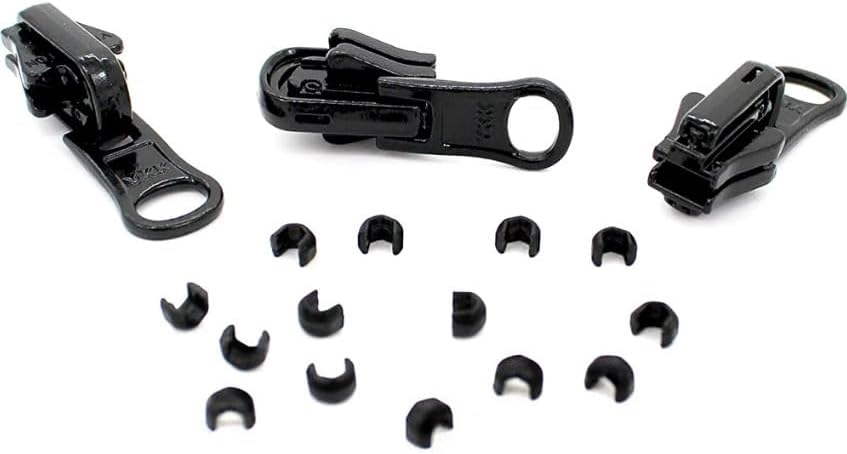 ZipperStop Distributor YKK Zipper Repair Kit Solution, YKK #5 Molded Fancy Vislon Made in USA-3 Per Pack (Black), Reversible Pull Slider