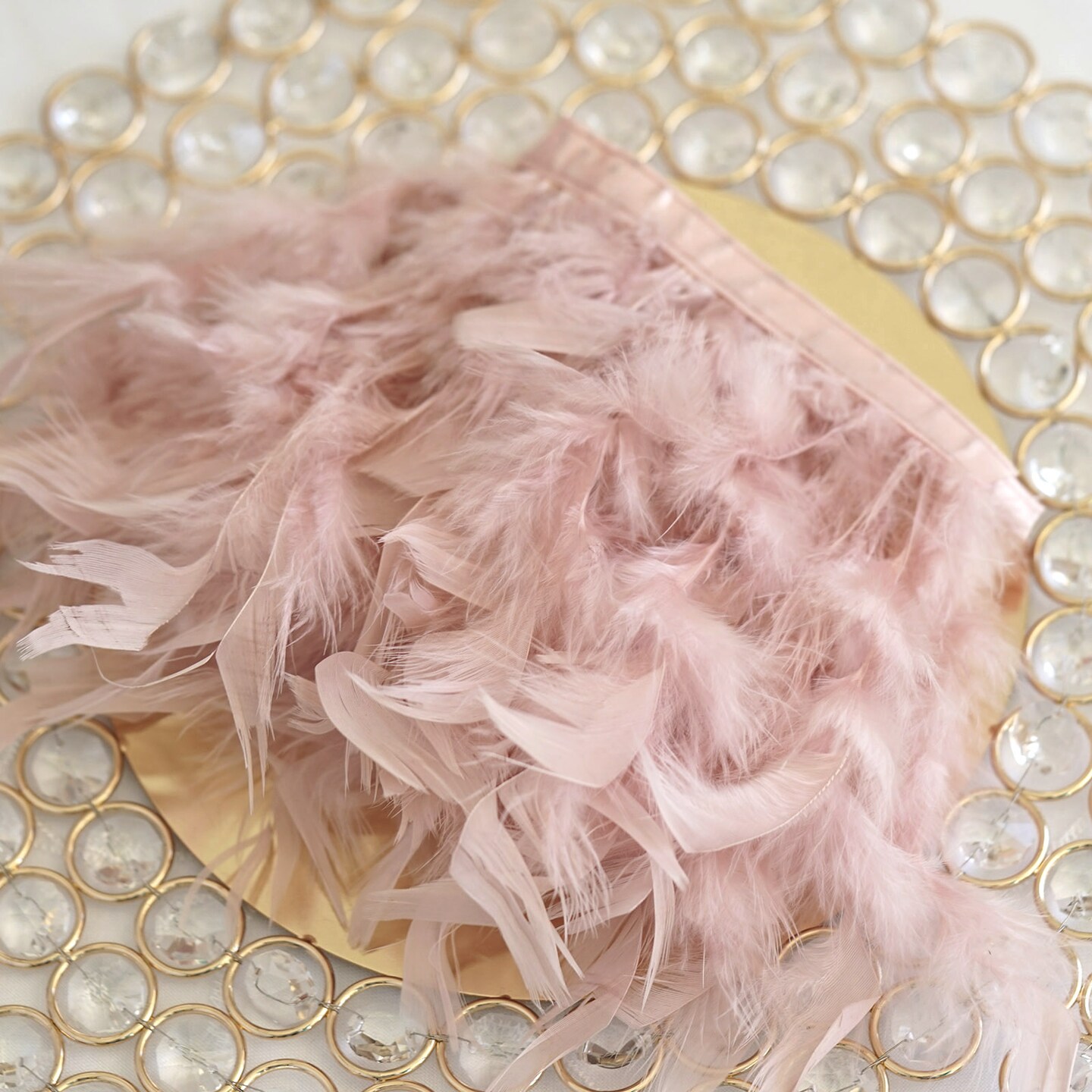 39-Inch long Natural Turkey Feathers Trim Satin Ribbon