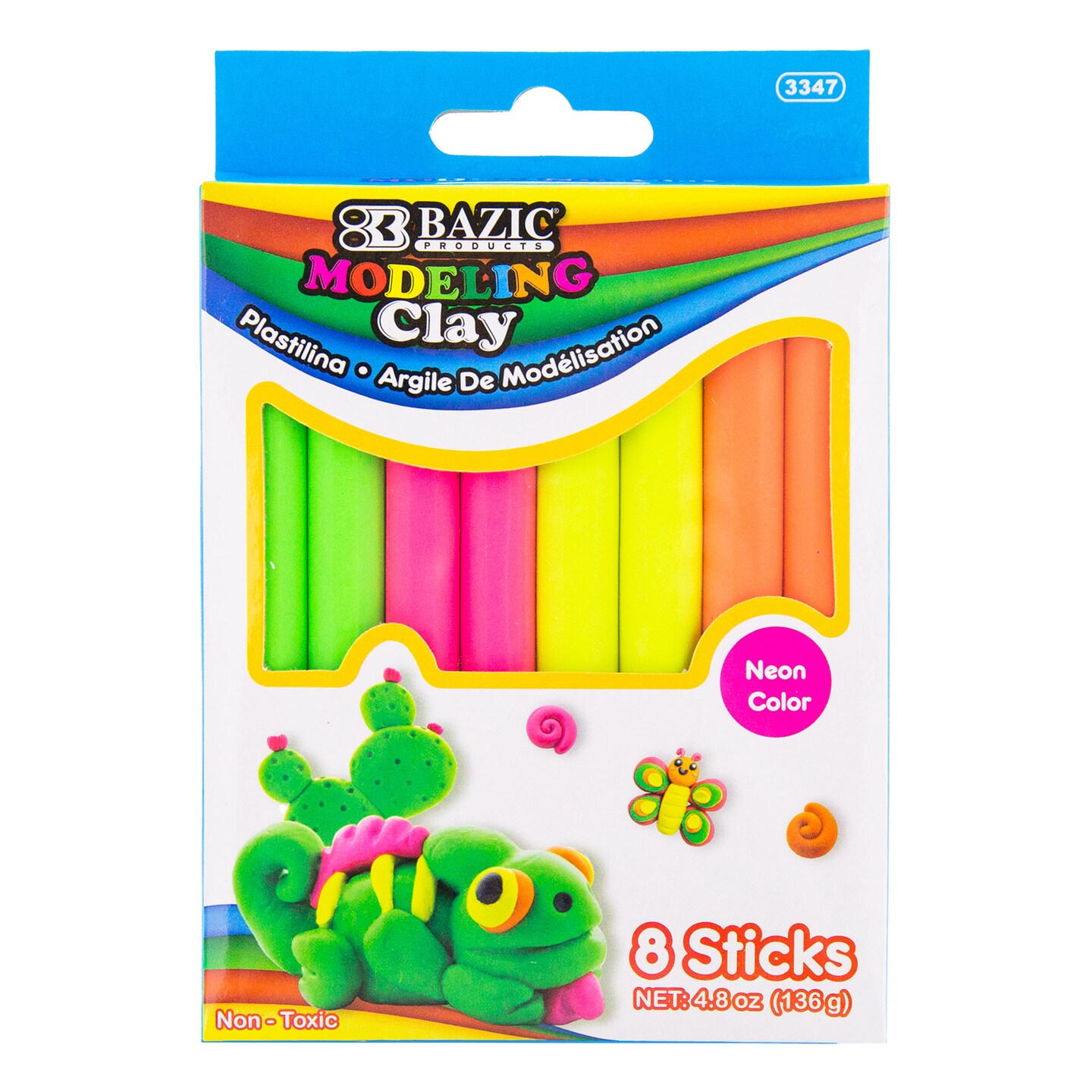 BAZIC Modeling Clay Sticks 4 Fluorescent Colors 4.8 Oz