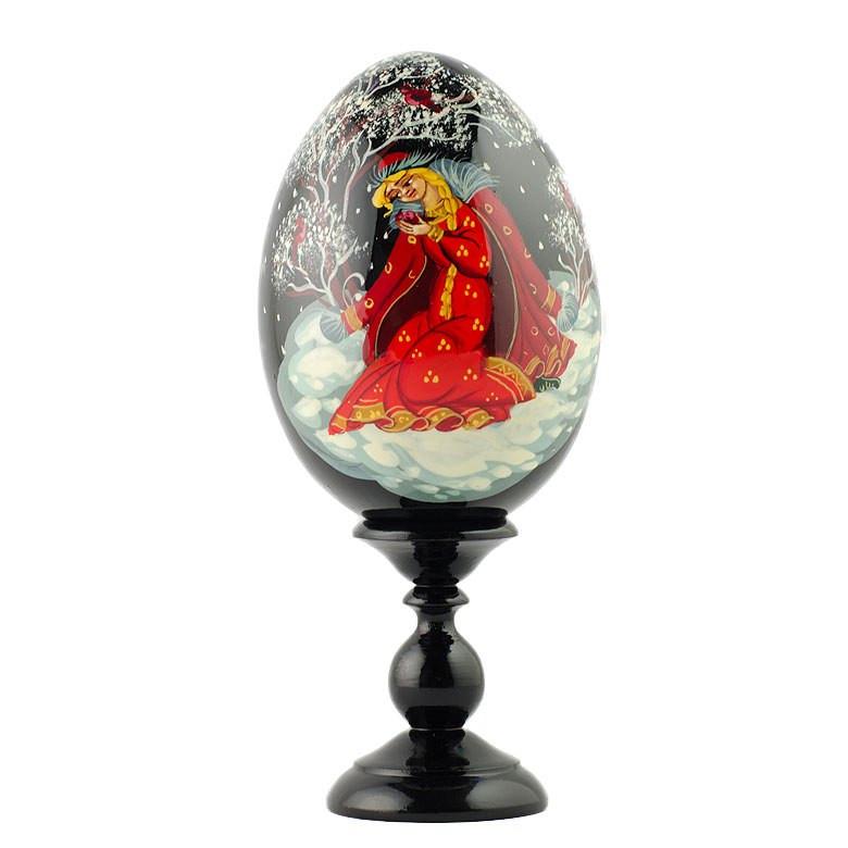 Girl on A Snow Collectible Wooden Easter Egg 6.25 Inches