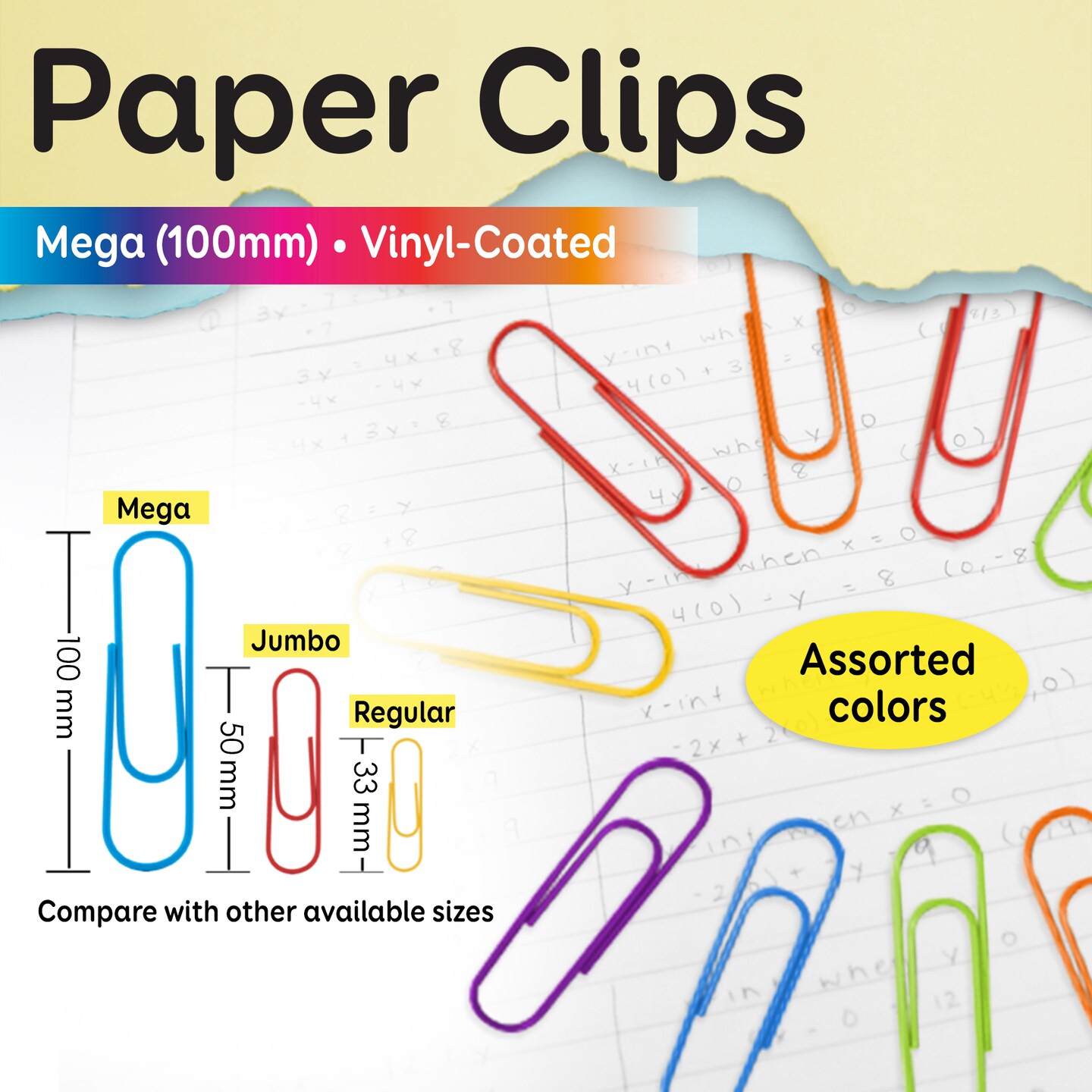 BAZIC Paper Clips (100mm) Mega Color (10/Pack)