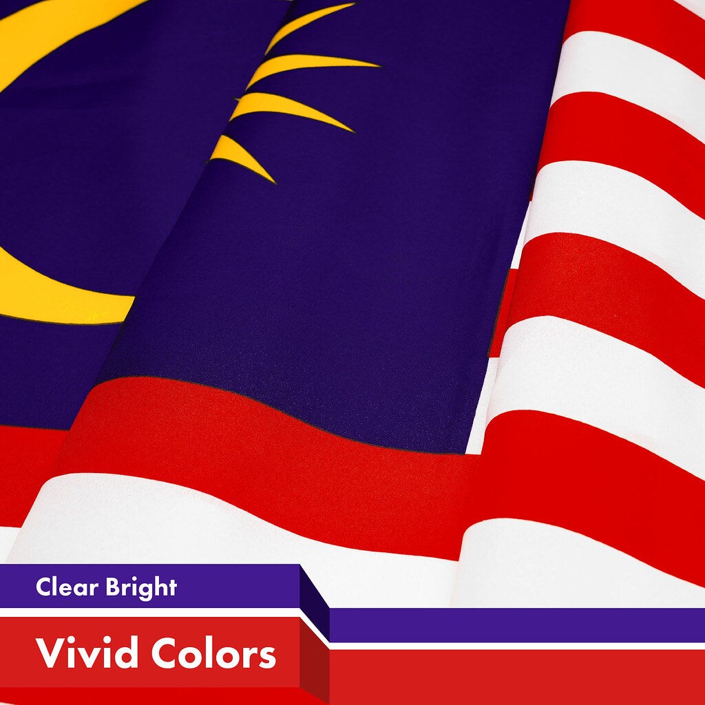 G128 Combo Pack: American USA Flag 3x5 Ft & Malaysia Flag 3x5 Ft, Both Printed 150D Polyester, Indoor/Outdoor, Brass Grommets