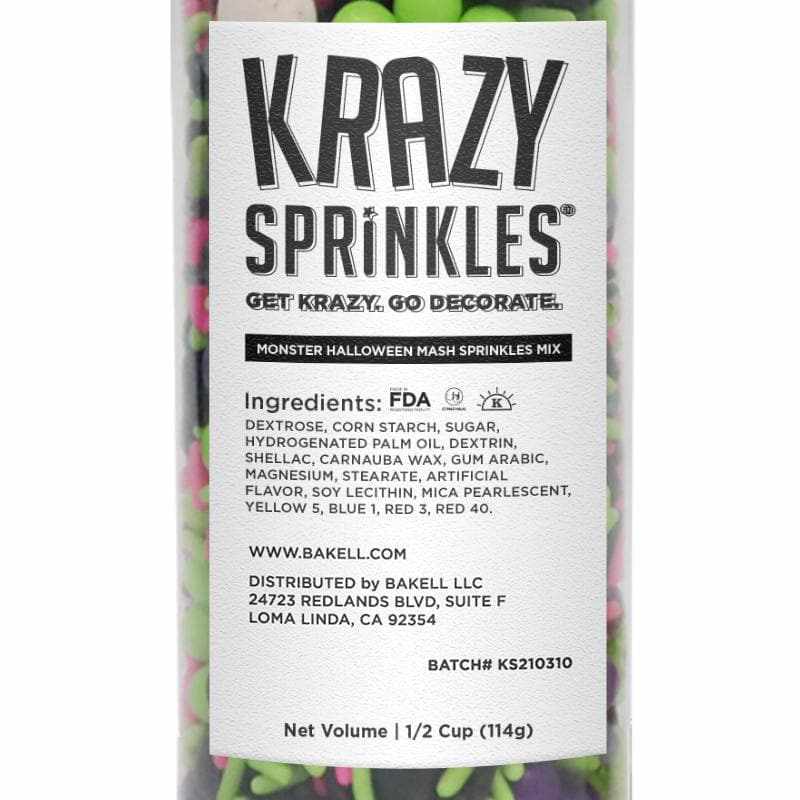 Krazy Sprinkles - Monster Mash Mix (1/2 Cup, 1x Jar) for Cakes, Ice Cream &#x26; Cookies