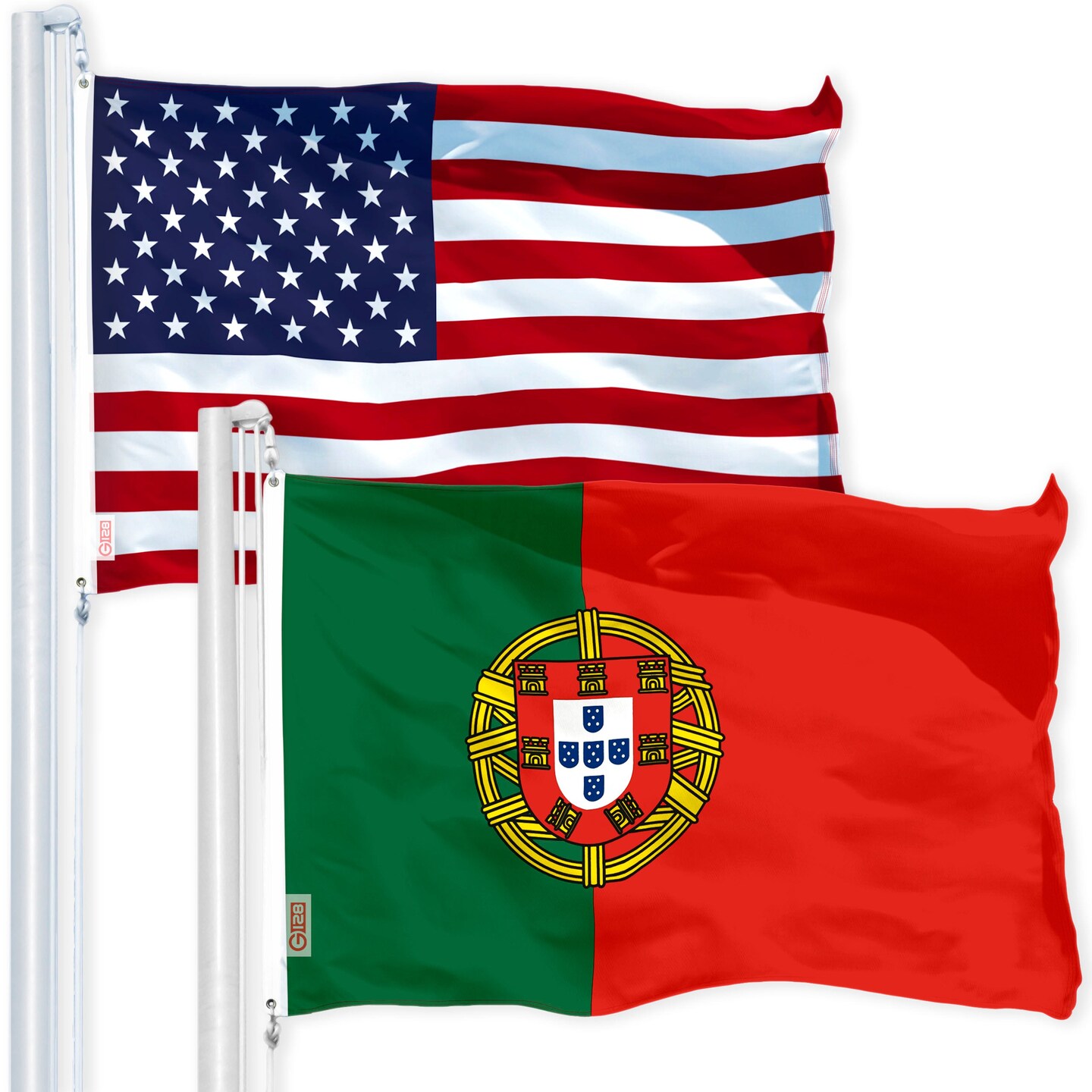 G128 Combo Pack: USA American Flag 3x5 Ft 150D Printed Stars & Portugal (Portugese) Flag 3x5 Ft 150D Printed
