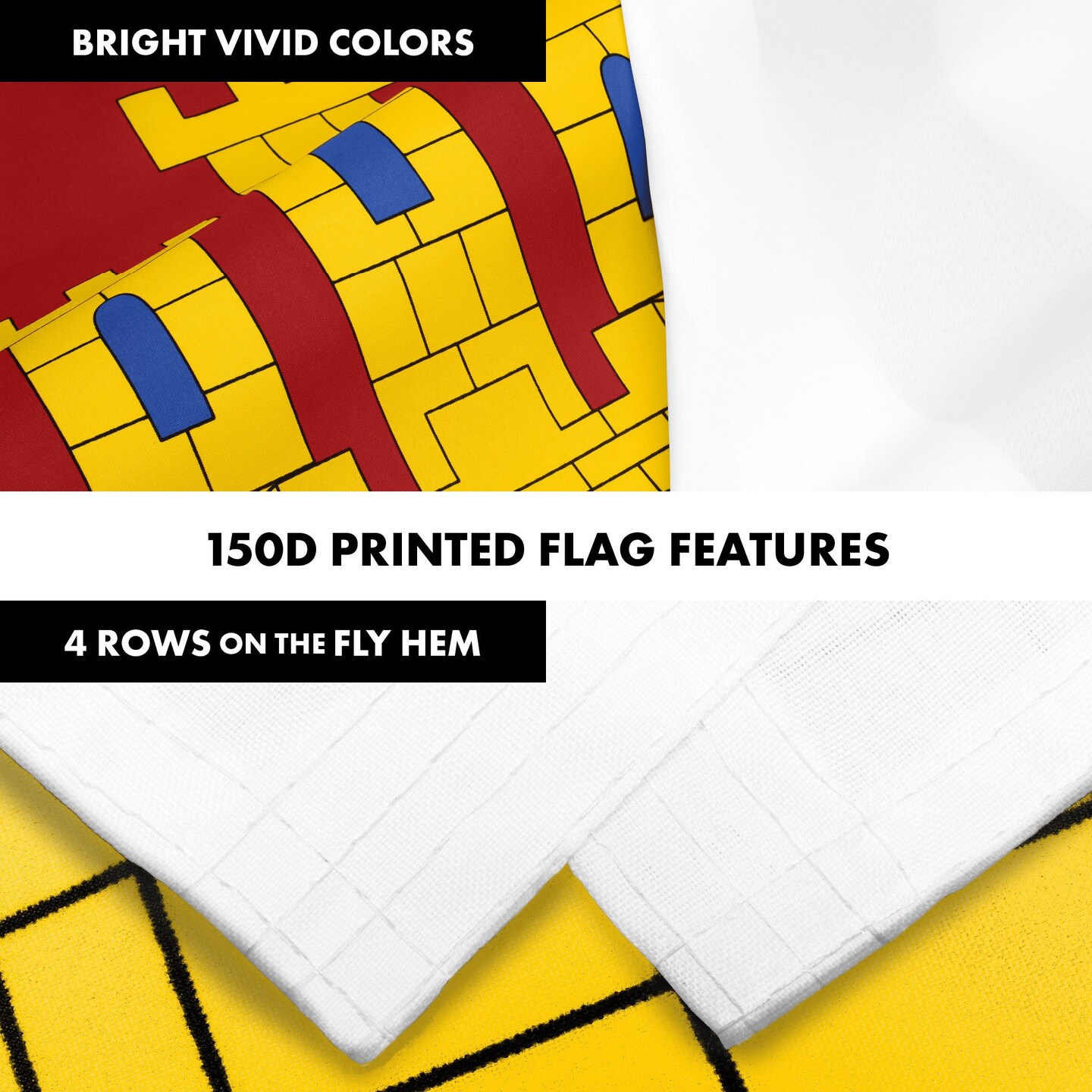 G128 Combo Pack: 6 Ft Tangle Free Aluminum Spinning Flagpole (White) &#x26; Spain Castile La Mancha Flag 3x5 Ft, LiteWeave Pro Series Printed 150D Polyester | Pole with Flag Included