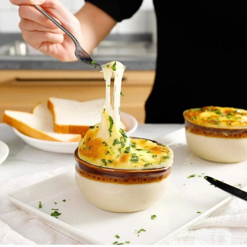 Set of 4 French Onion Soup Crocks 12 oz Brown &#x26; Ivory Ceramic Bowls