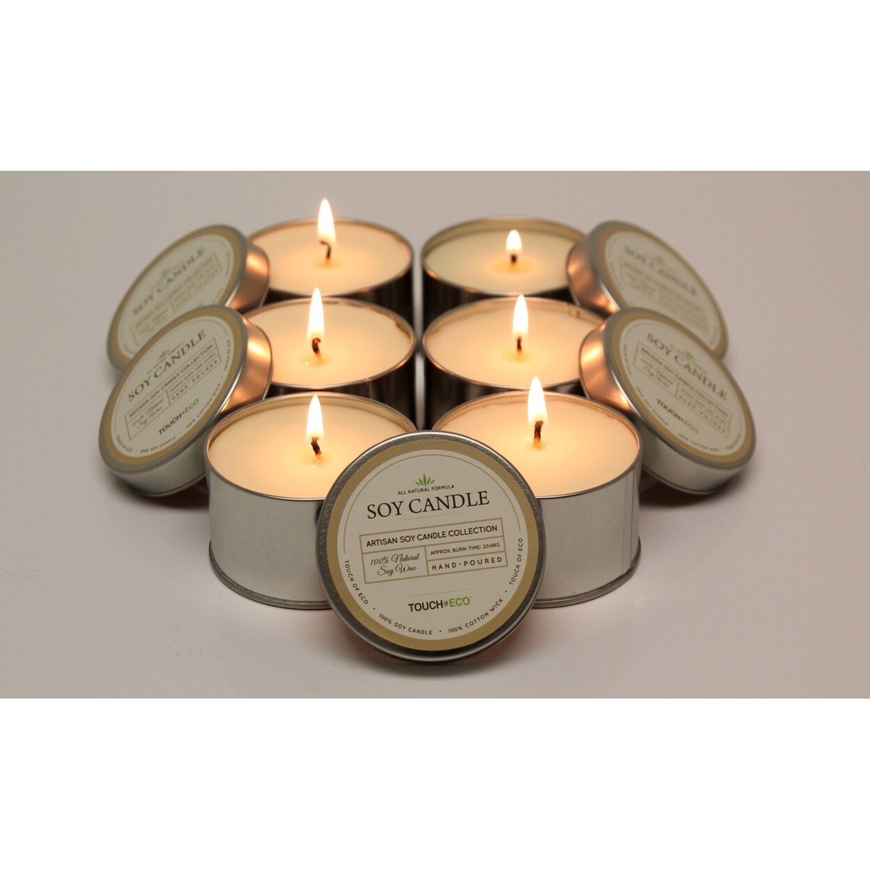 Touch Of Eco 6 Pack Artisan Soy Candles Relax Awake Scents Eco-Friendly Gift