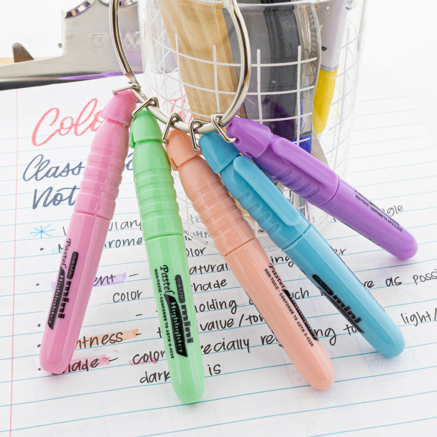 BAZIC Mini Pastel Assorted Colors Highlighter w/ Cap Clip (5/Pack)