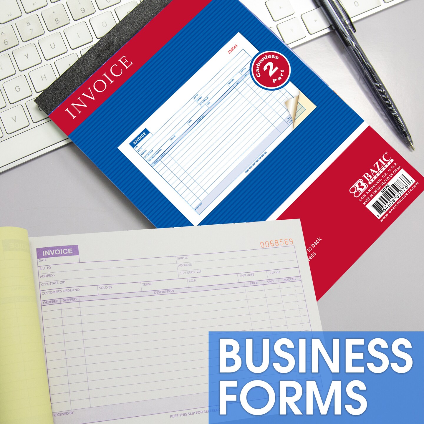 BAZIC Invoice Book 2-Part Carbonless 5 9/16" x 8 7/16" (50 Sets)