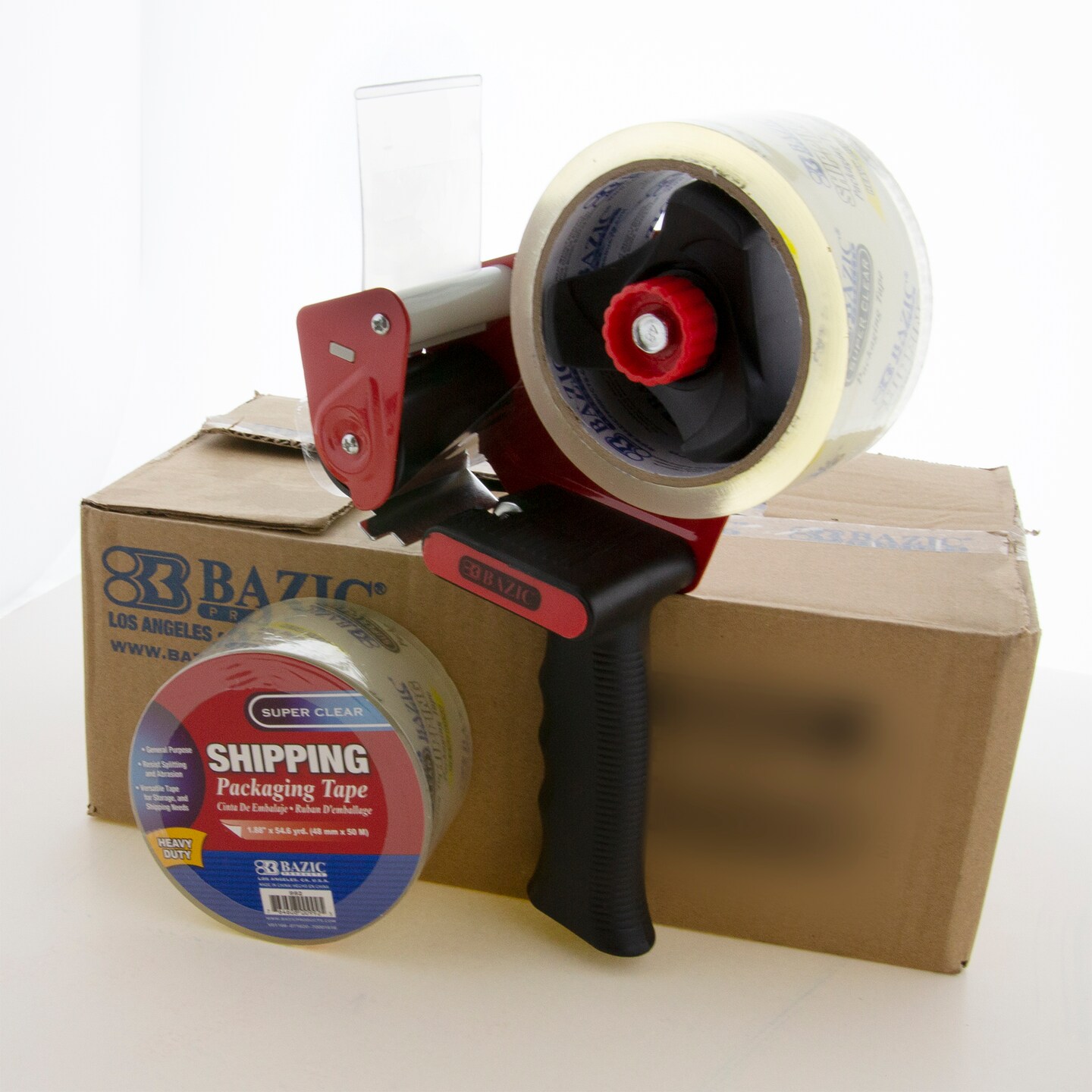 BAZIC Packaging Tape Dispenser w/ (2) 1.88&#x22; X 54.6 Yards Super Clear Tape