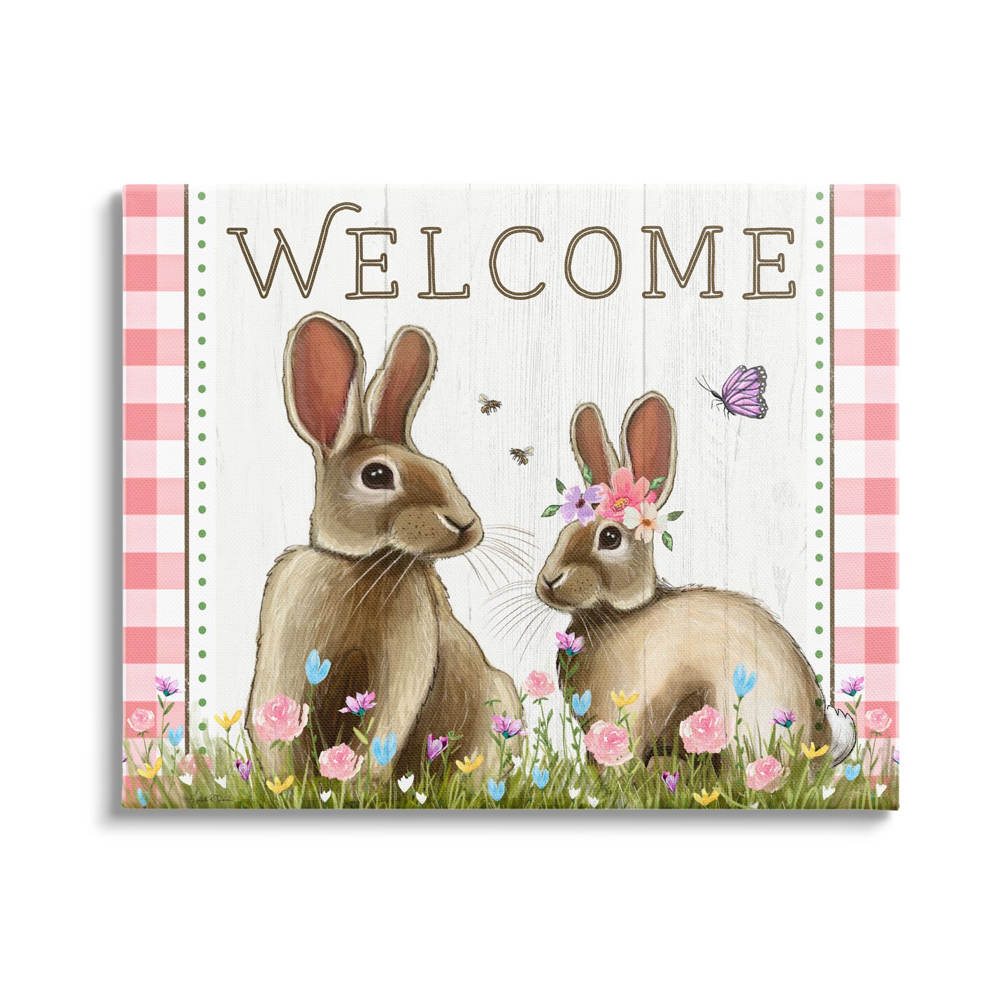 Stupell Industries Welcome Spring Garden Rabbits Canvas Wall Art