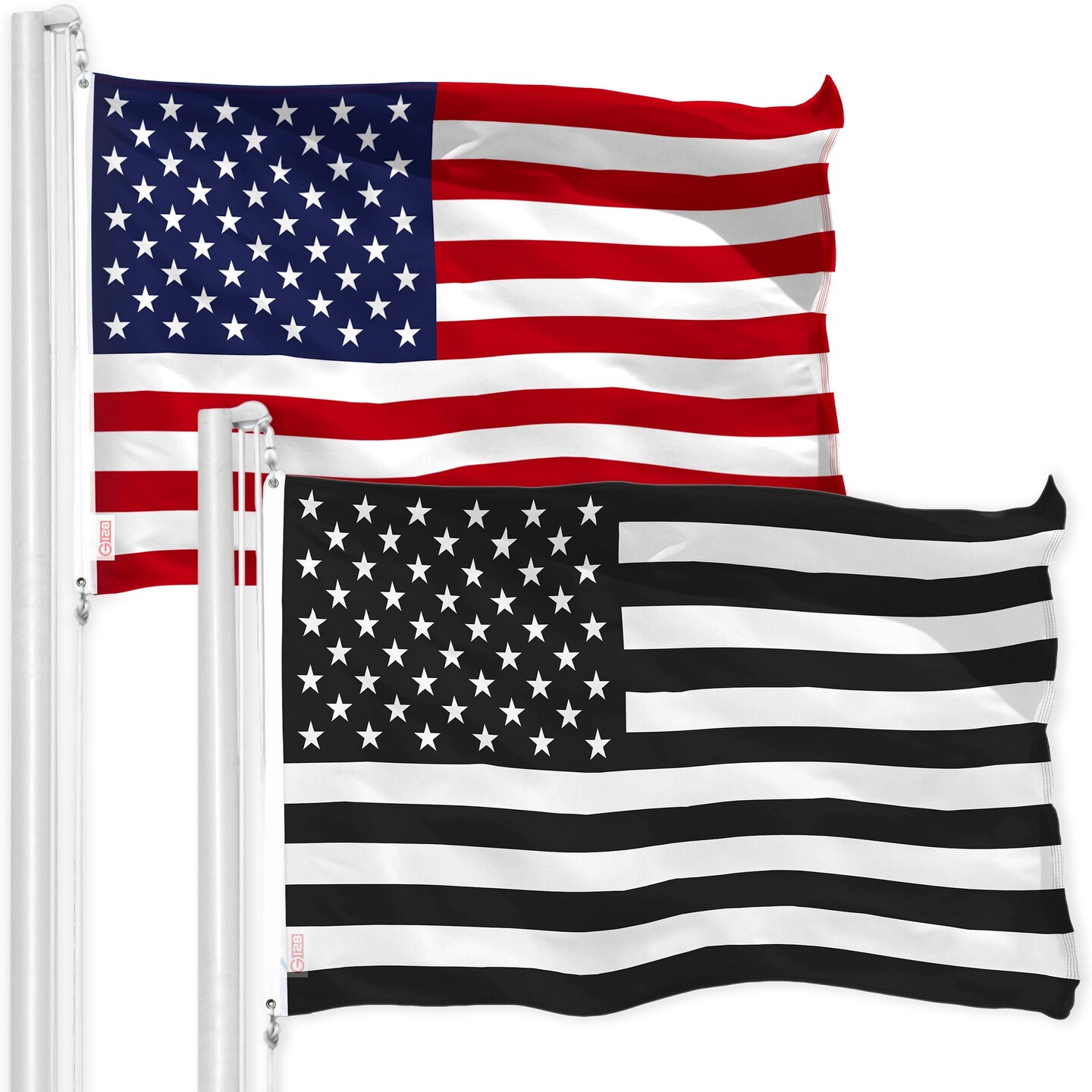 G128 Combo Pack: American USA Flag &#x26; American USA Black and White Flag 3x5 Ft Printed 150D Polyester