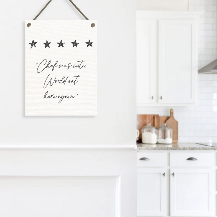 Vgrti Funny Kitchen Wooden Sign – 'Chef Was Cute Would Eat Here Again' Rustic Decor Gift For Women, Pink