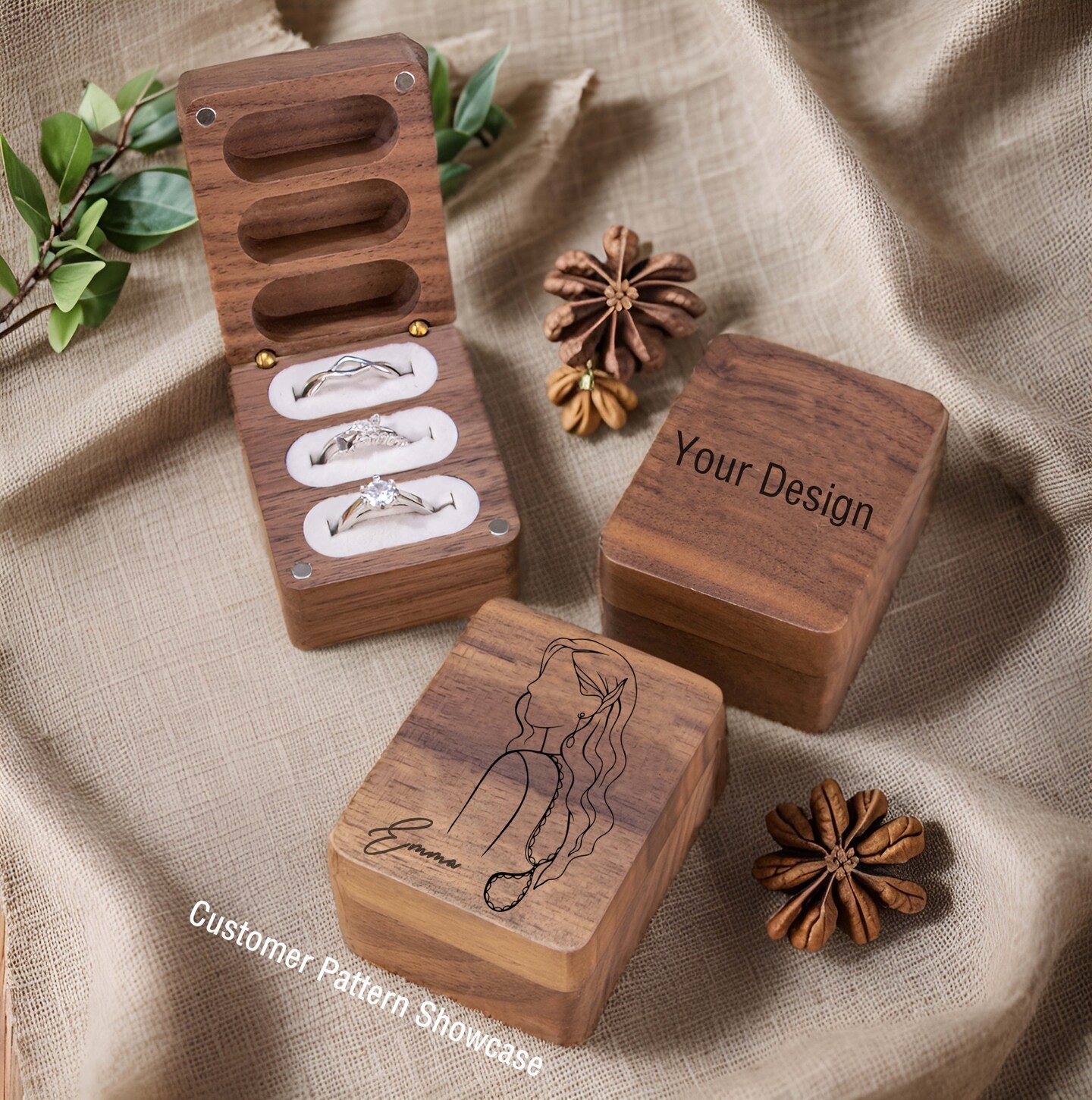 Three Slot Ring Box, Custom Wedding Ring Box, Brides Ring Box