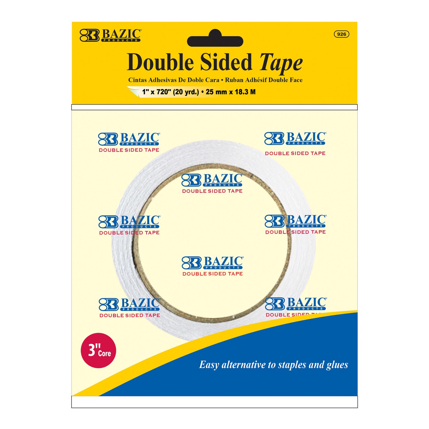 BAZIC Double Sided Tape 1&#x22; X 20 Yard (720&#x22;)