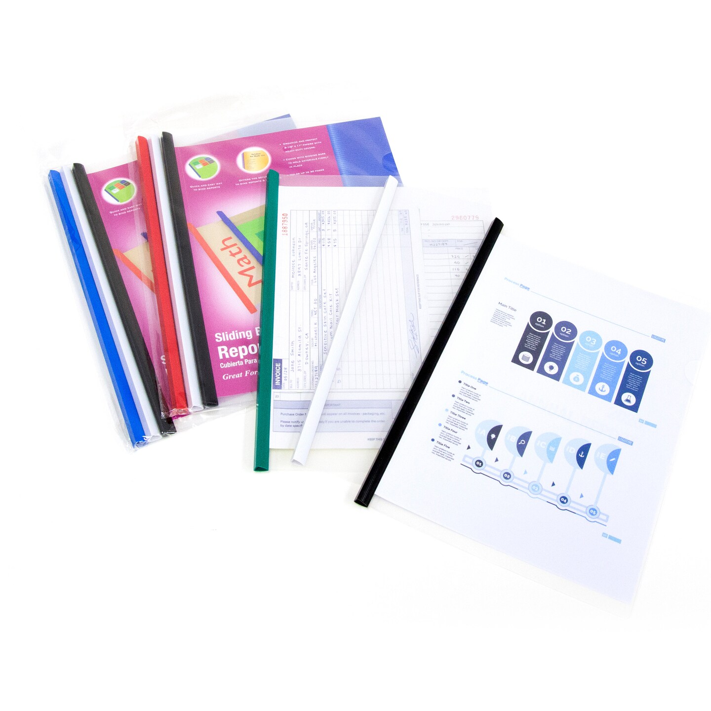 BAZIC Report Covers Clear Front w/ Sliding Bar (3/Pack)