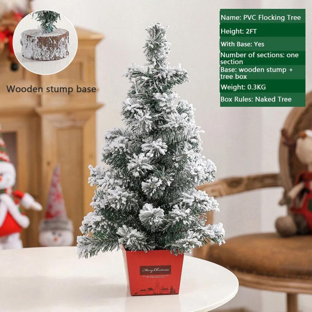 2 ft. Tiny Christmas Tree with Base and Light Decorations