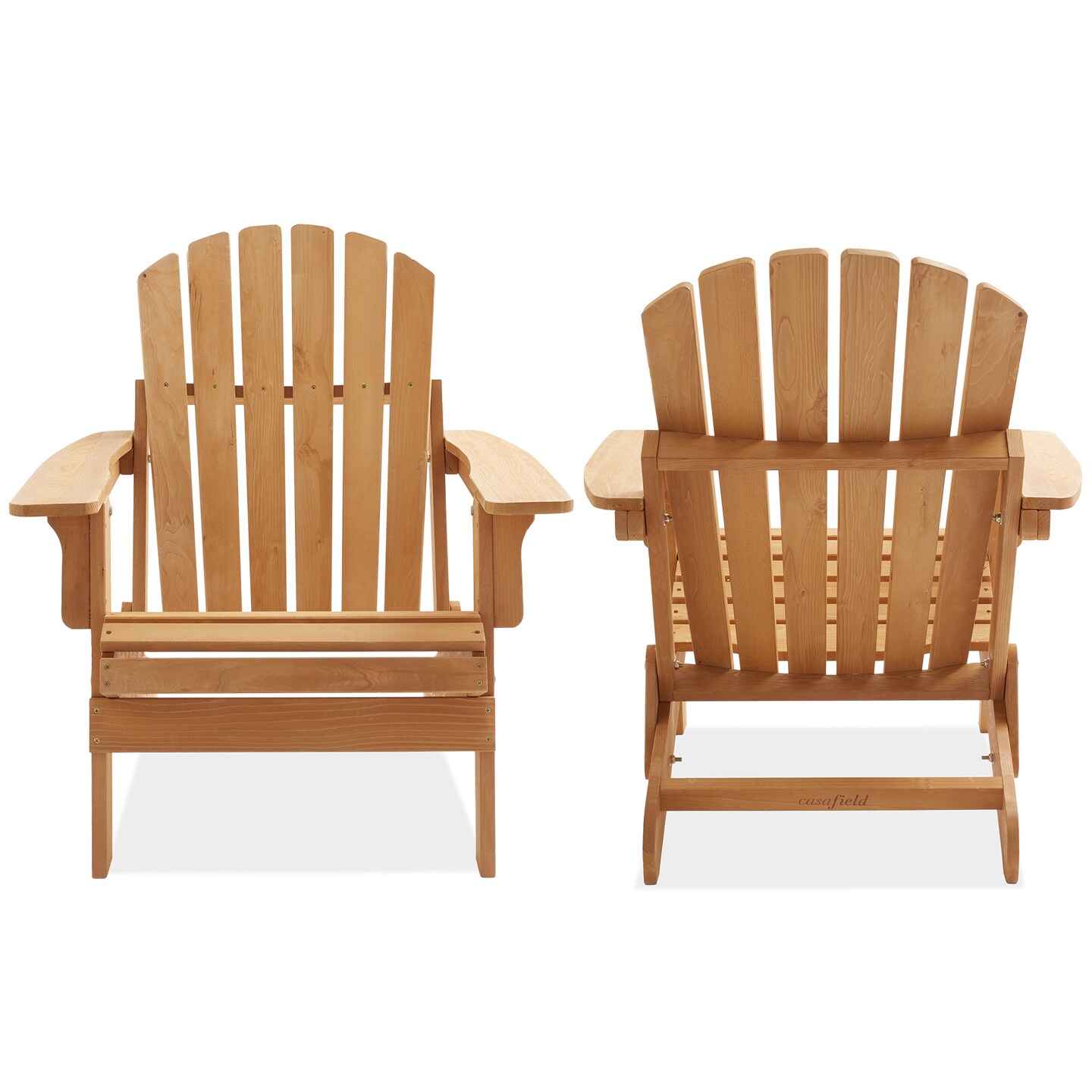 Casafield Oversized Folding Adirondack Chair, Set of 2 Cedar Wood Outdoor Fire Pit Lounge Chairs for Patio, Deck, Yard, Lawn and Garden Seating, Partially Pre-Assembled - Natural