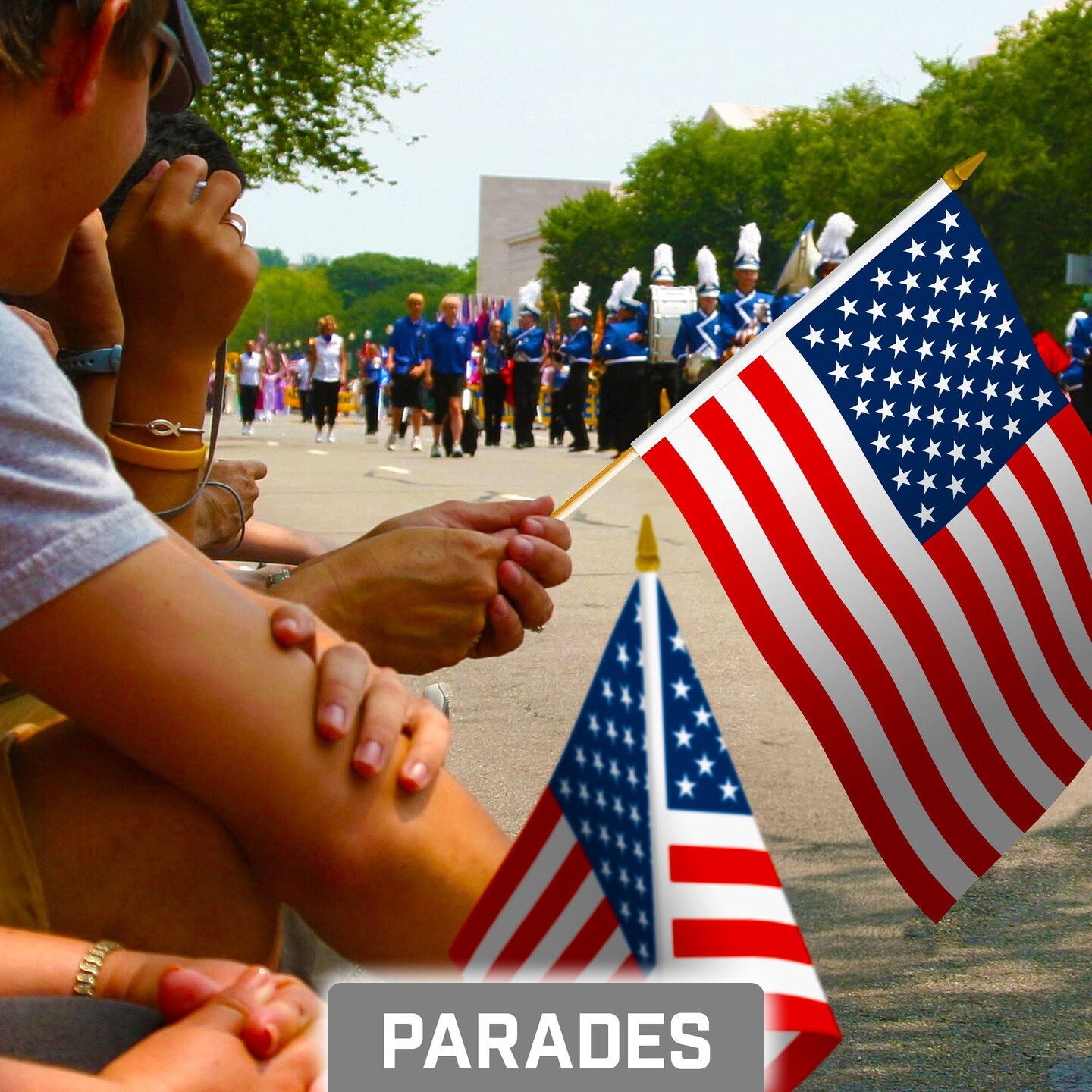 G128 50 Pack Handheld American USA Stick Flags | 8x12 In | Printed 150D Polyester, Country Flag, Solid Wooden Stick, Spear Gold Tip, Great for Patriotic Decorations