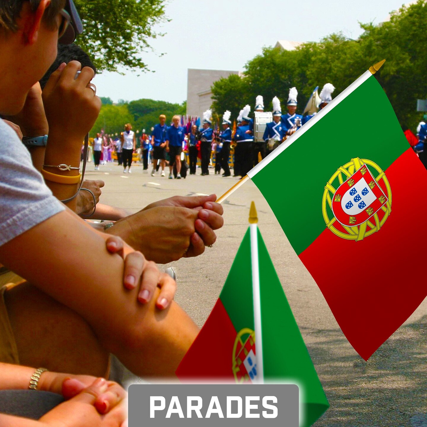 G128 24 Pack Handheld Portugal Portuguese Stick Flags | 8x12 In | Printed 150D Polyester, Country Flag, Solid Wooden Stick, Spear Gold Tip