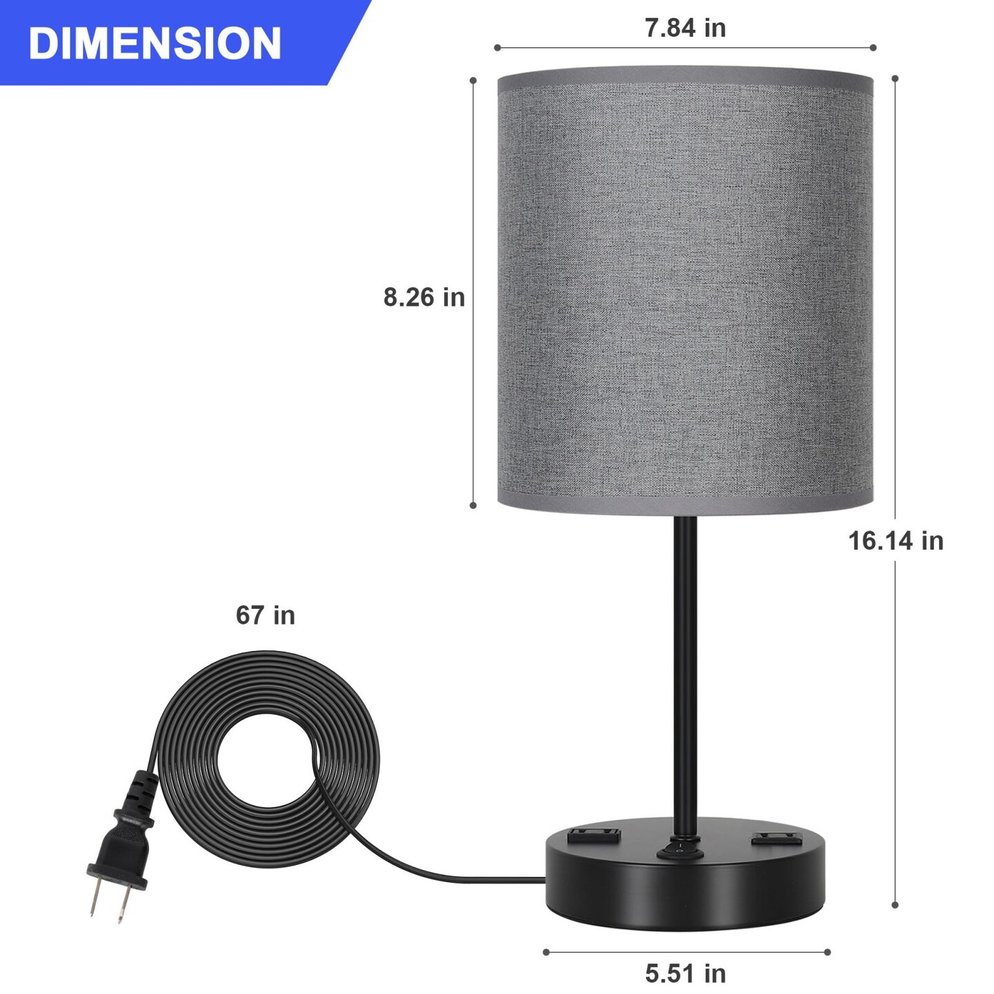 Bedside Table Lamps Nightstand Lamps with USB Port and Outlet, Bedside Lamps with USB Charging Port