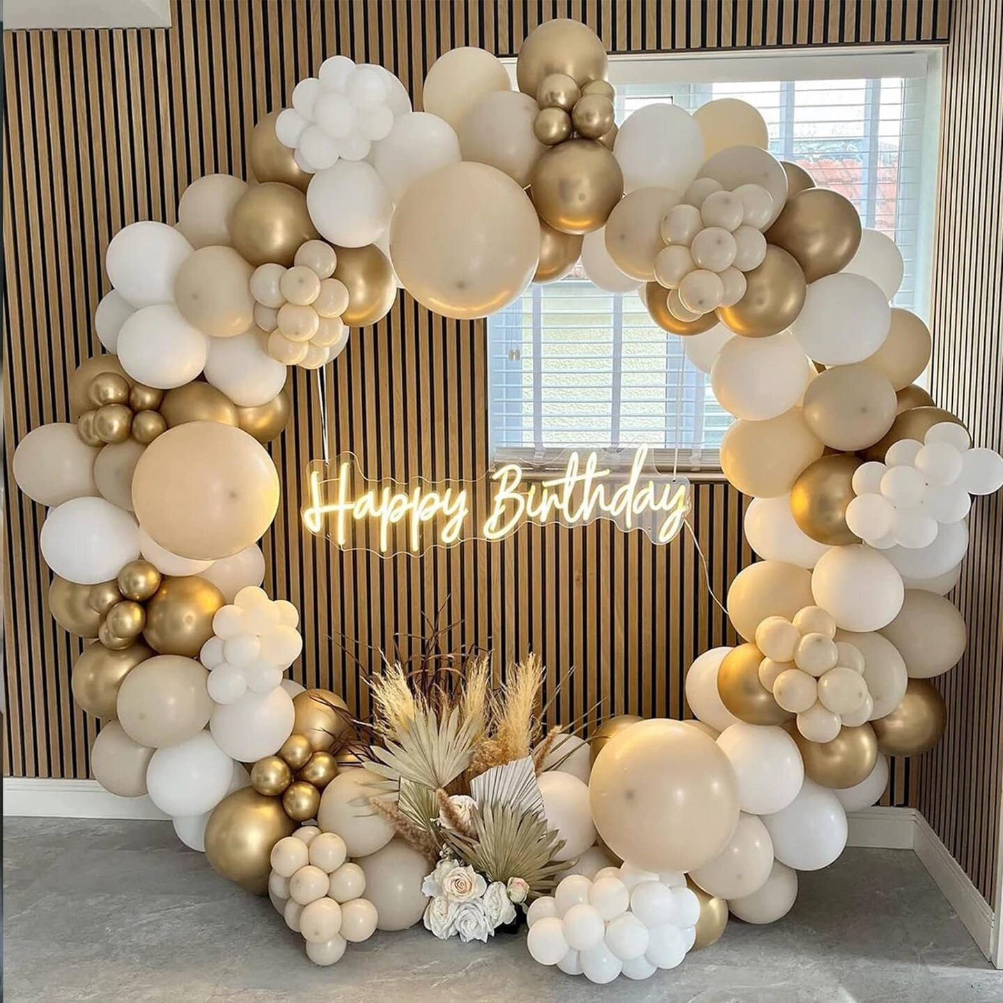 White Sand Gold Balloons Garland Arch Kit,156PCS White Nude Balloons with Metallic Chrome Gold Latex Balloons for Boho Wedding Baby Bridal Shower Engagement Anniversary Birthday Decorations Backdrop