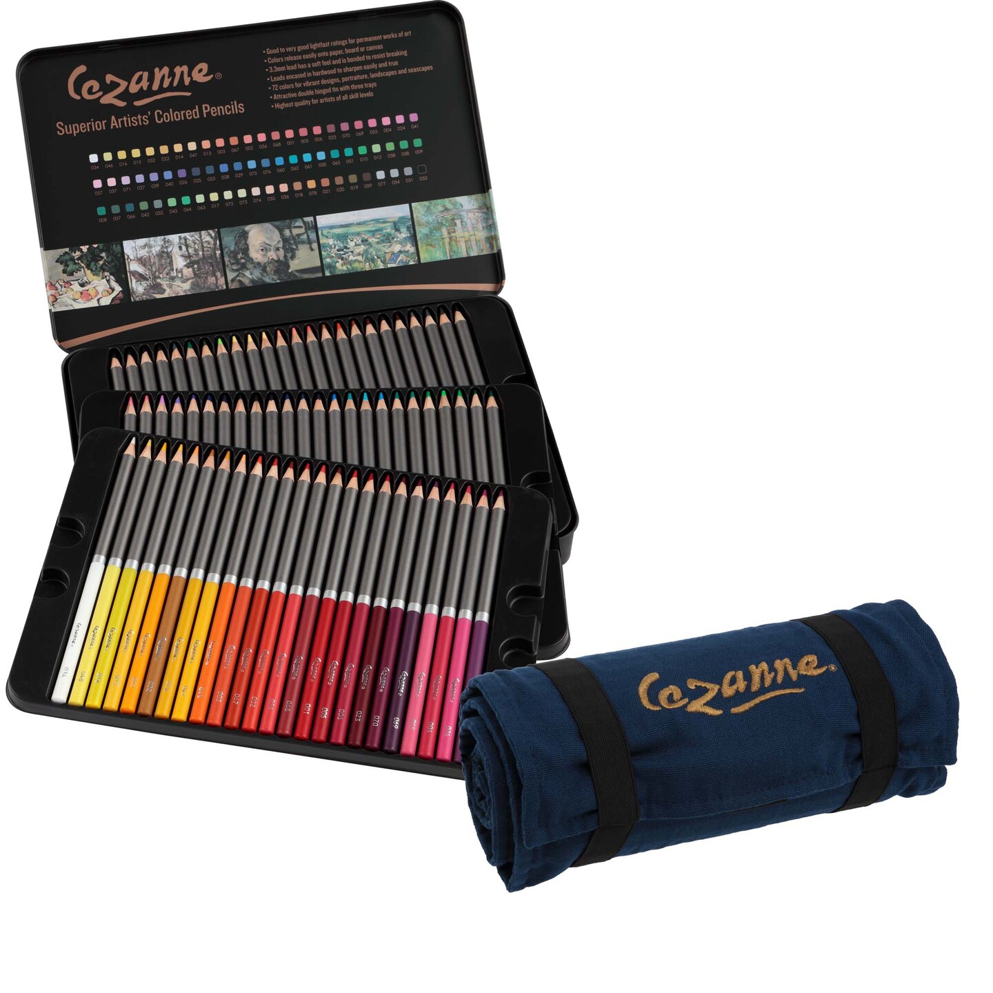 Cezanne Sets of Professional Colored Pencils with Canvas Roll-Up Case - Premium, High Pigment Colored Pencils, 3.3mm Diameter Lead and Storage Case with Zipper Pouch