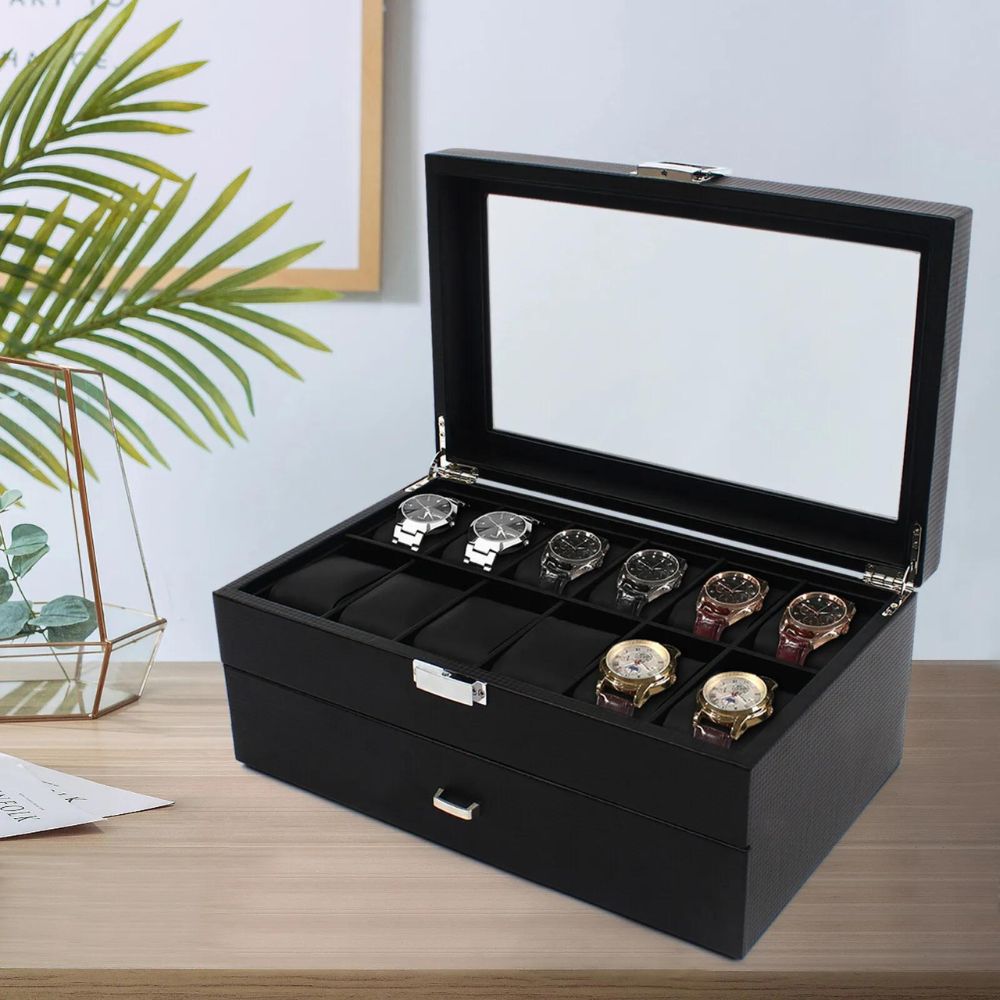 24-Slot Luxury Watch Display Case Jewelry Organizer