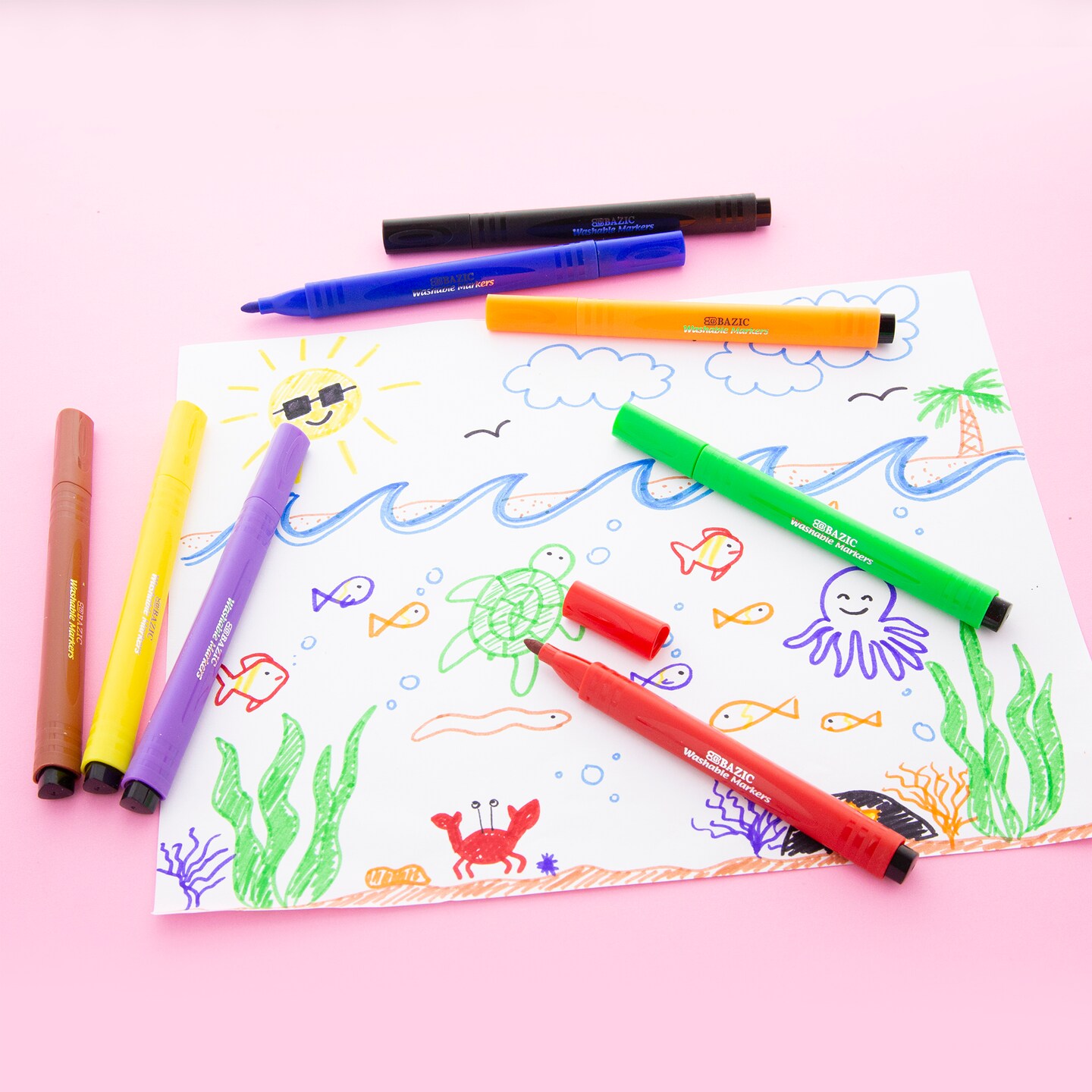 BAZIC Washable Markers Broad Line Jumbo Triangle 8 Color