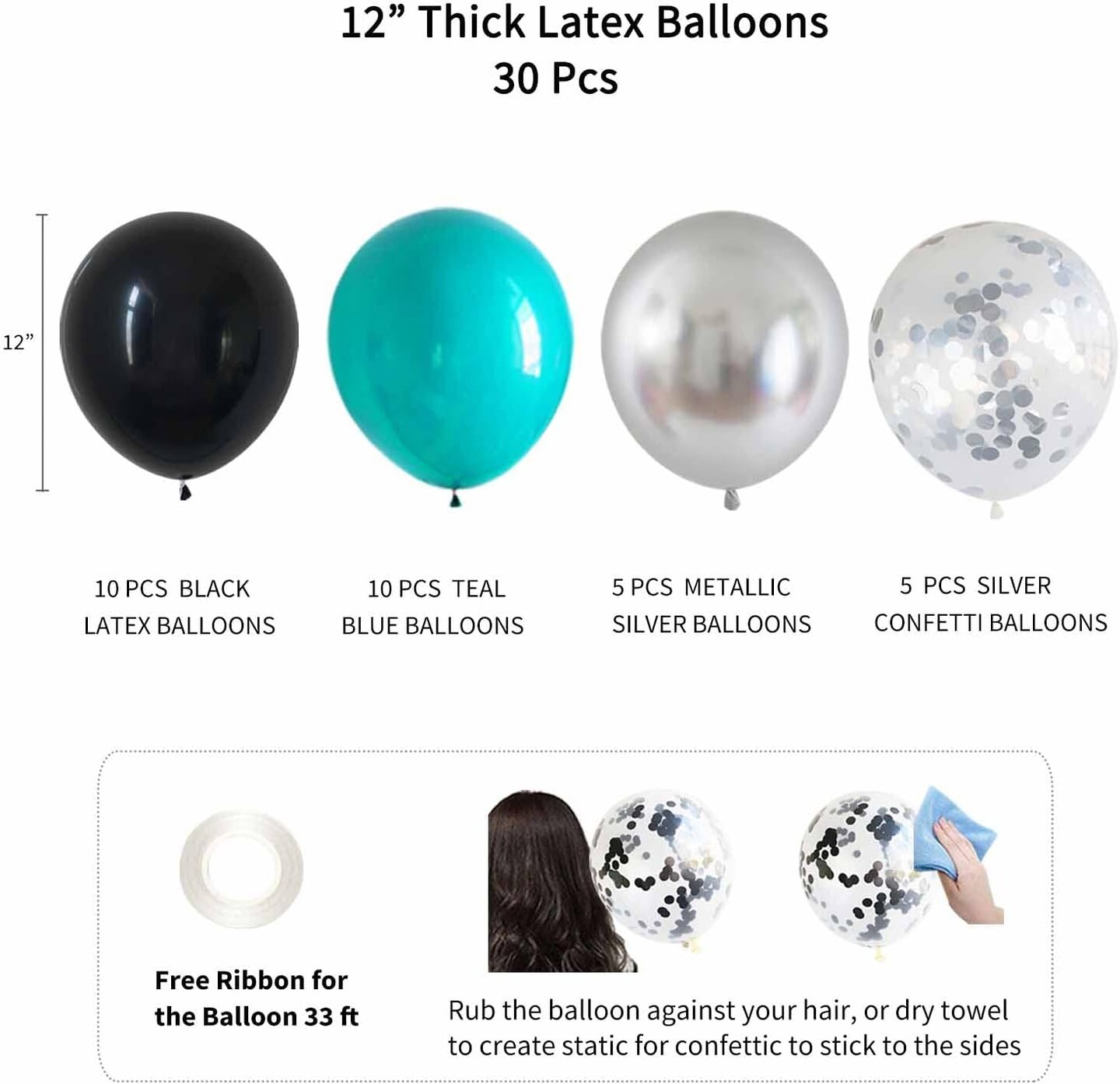 Black Teal Blue and Silver Happy Birthday Party Decorations Turquoise Aqua Balloons D&#xE9;cor Supplies Men Women Boys Girls 1st 2nd 3rd 16th 20th 25th 30th 35th 40th 45th 50th 60th 70th