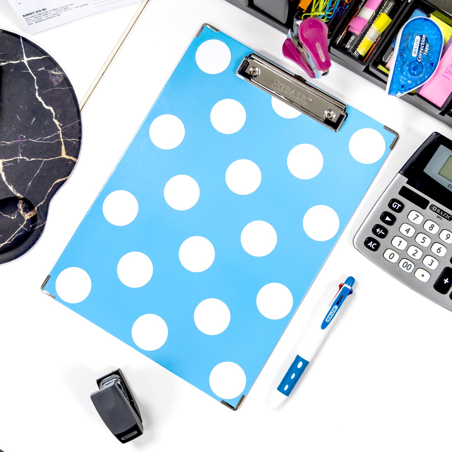 BAZIC Paperboard Clipboard Standard Size Carnival Polka Dot w/ Low Profile Clip