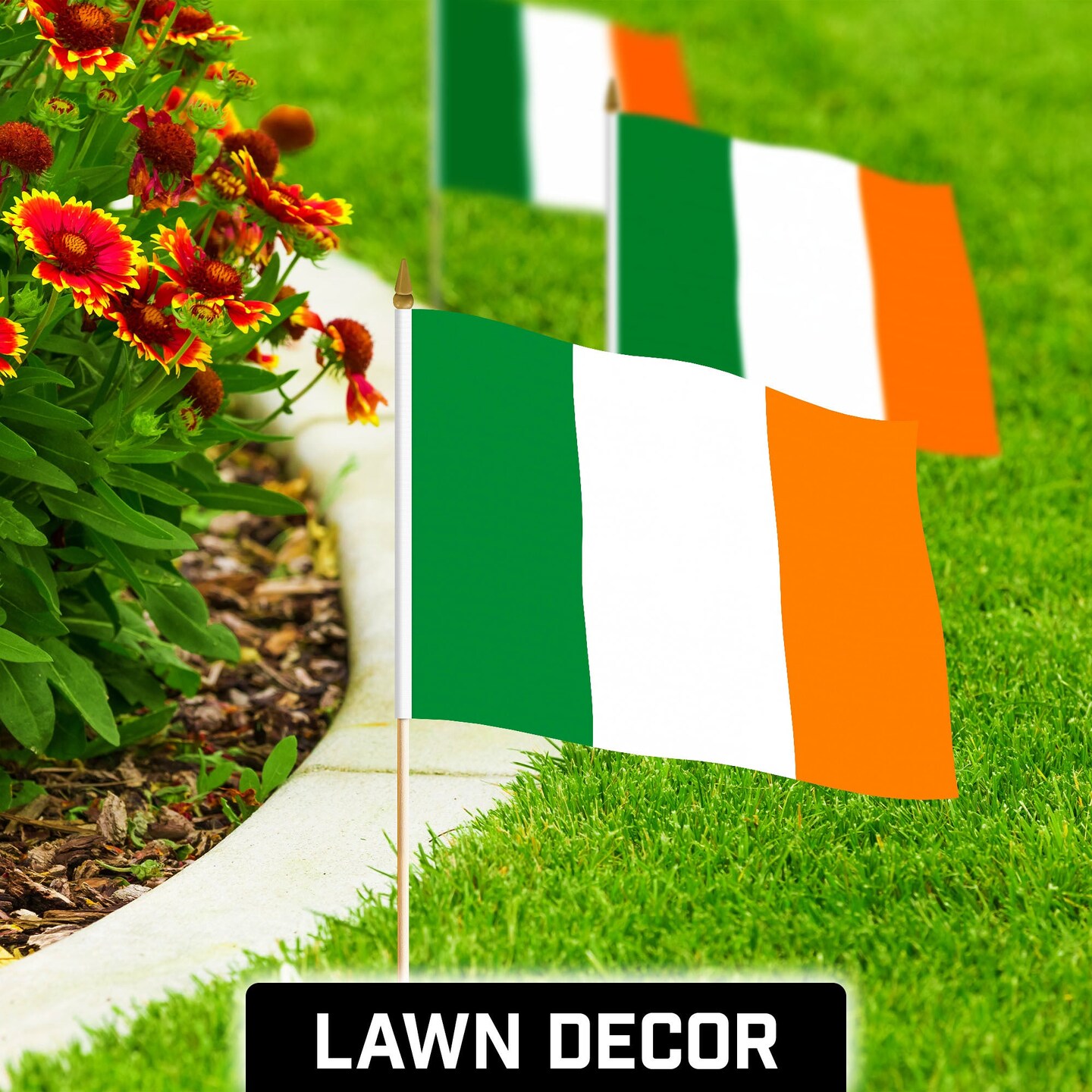 G128 24 Pack Handheld Ireland Irish Stick Flags | 12x18 In | Printed 150D Polyester, Country Flag, Solid Wooden Stick, Spear Gold Tip