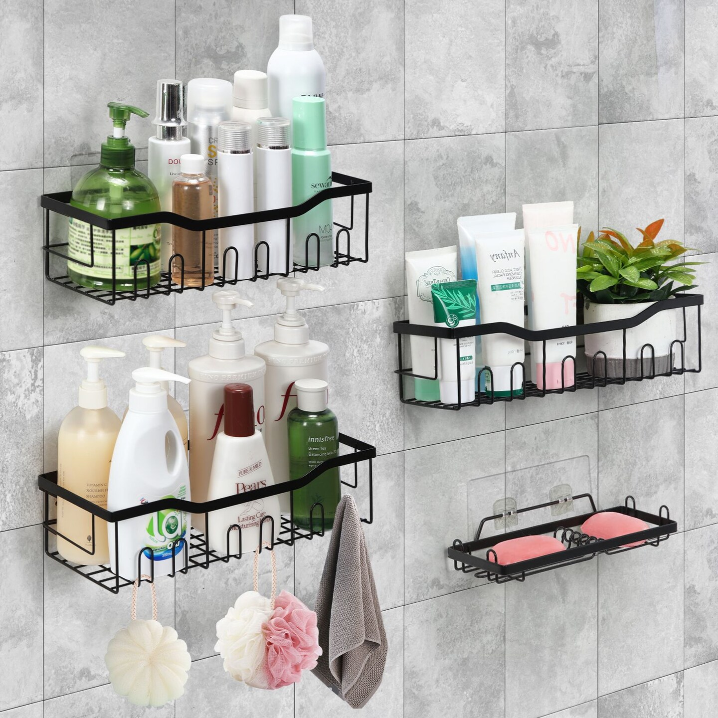 4PCS Shower Caddy Wall Mounted Bathroom Shower Organizer