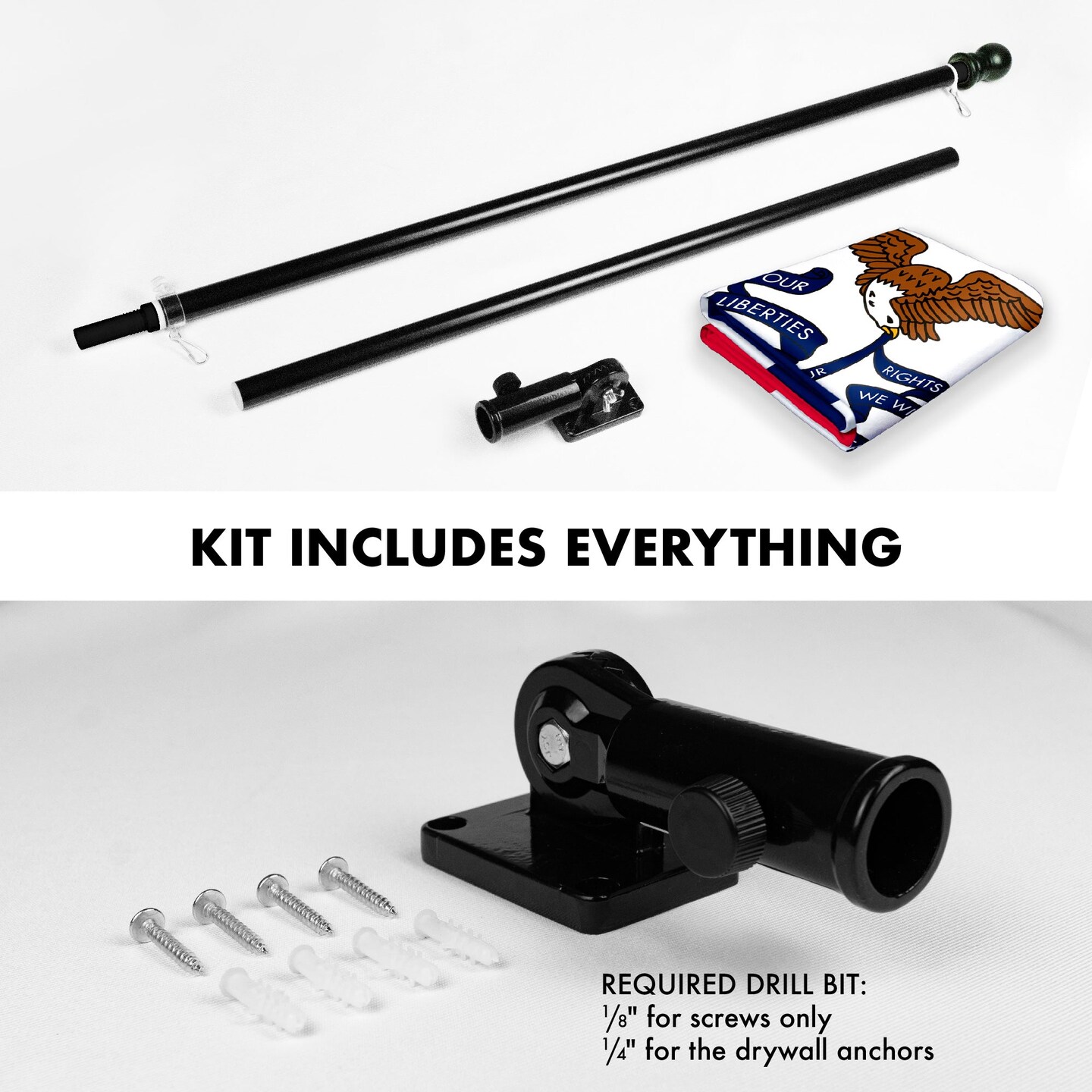G128 Combo Pack: 6 Feet Tangle Free Spinning Flagpole (Black) Iowa IA State Flag 3x5 ft Printed 150D Brass Grommets (Flag Included) Aluminum Flag Pole