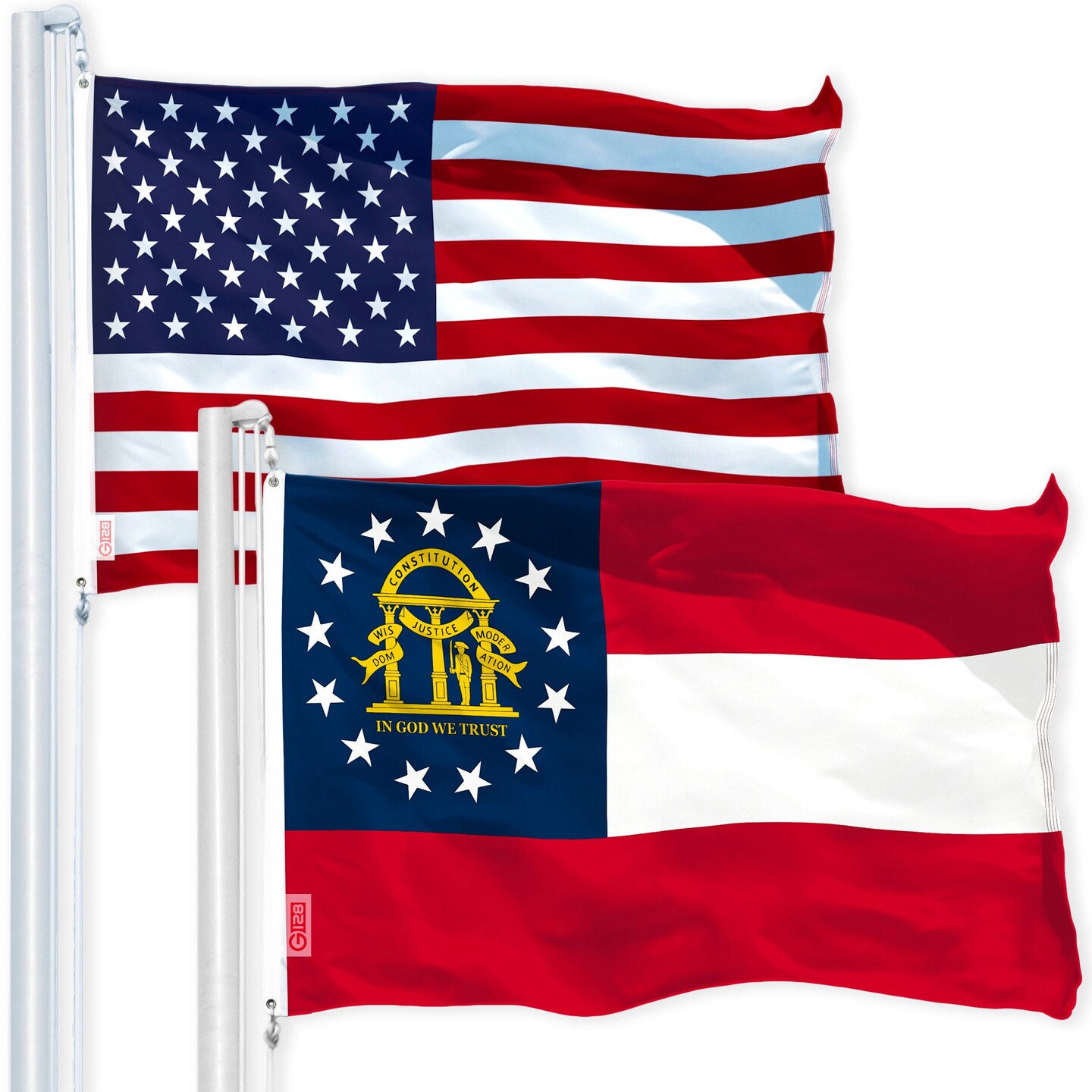 G128 Combo Pack: USA American Flag 3x5 Ft 150D Printed Stars & Georgia State Flag 3x5 Ft 150D Printed