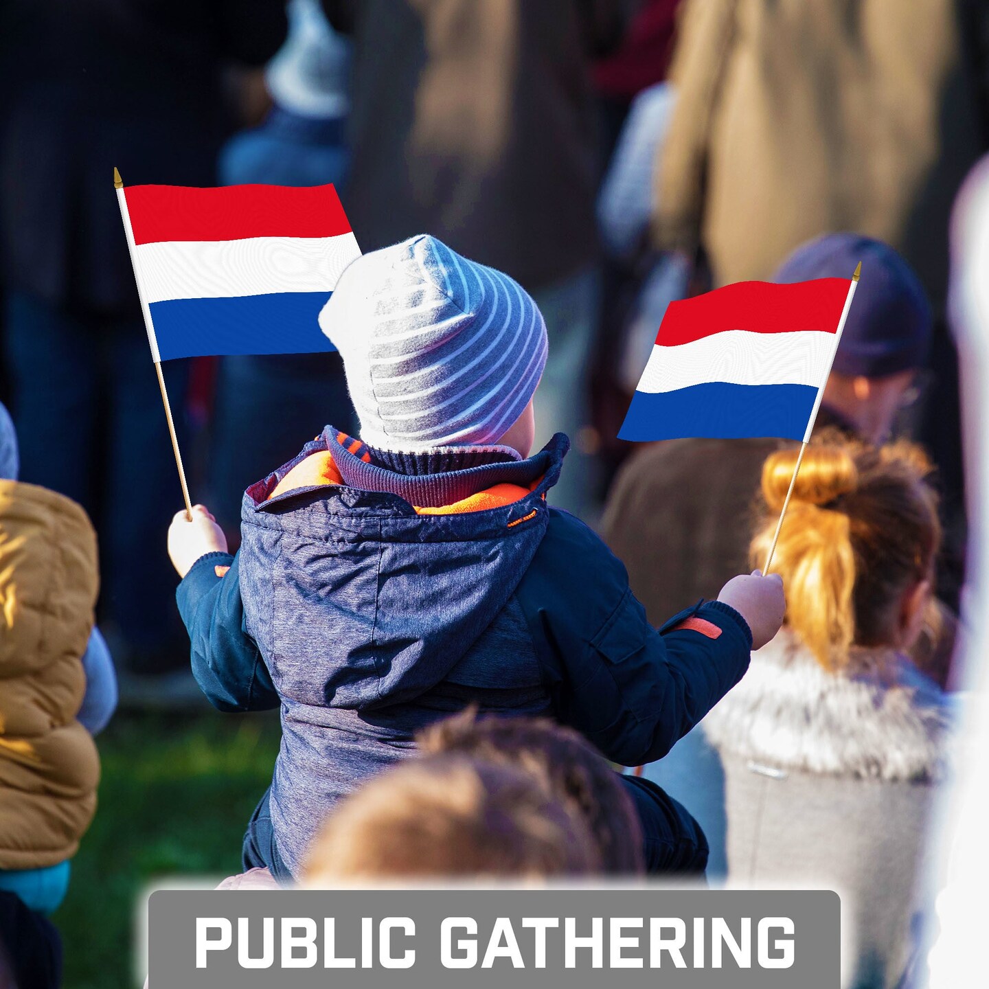 G128 12 Pack Handheld Netherlands Dutch Stick Flags | 8x12 In | Printed 150D Polyester, Country Flag, Solid Wooden Stick, Spear Gold Tip