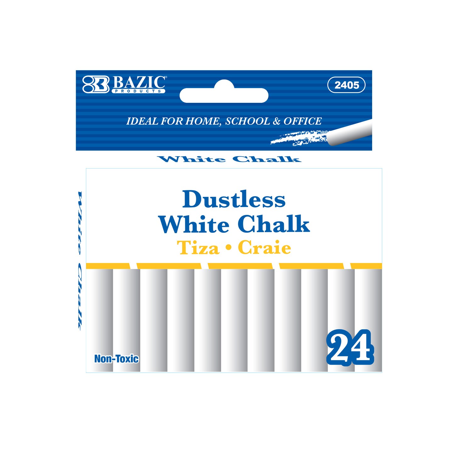 BAZIC Dustless White Chalk (24/Pack)