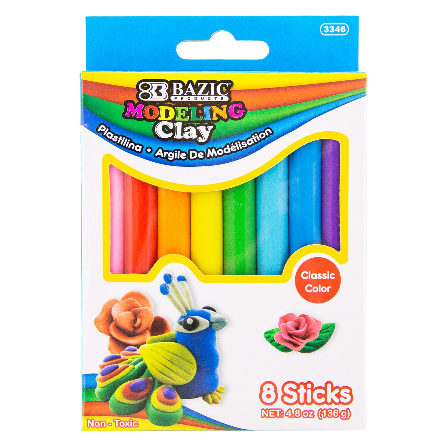 BAZIC Modeling Clay Sticks 8 Primary Colors 4.8 Oz