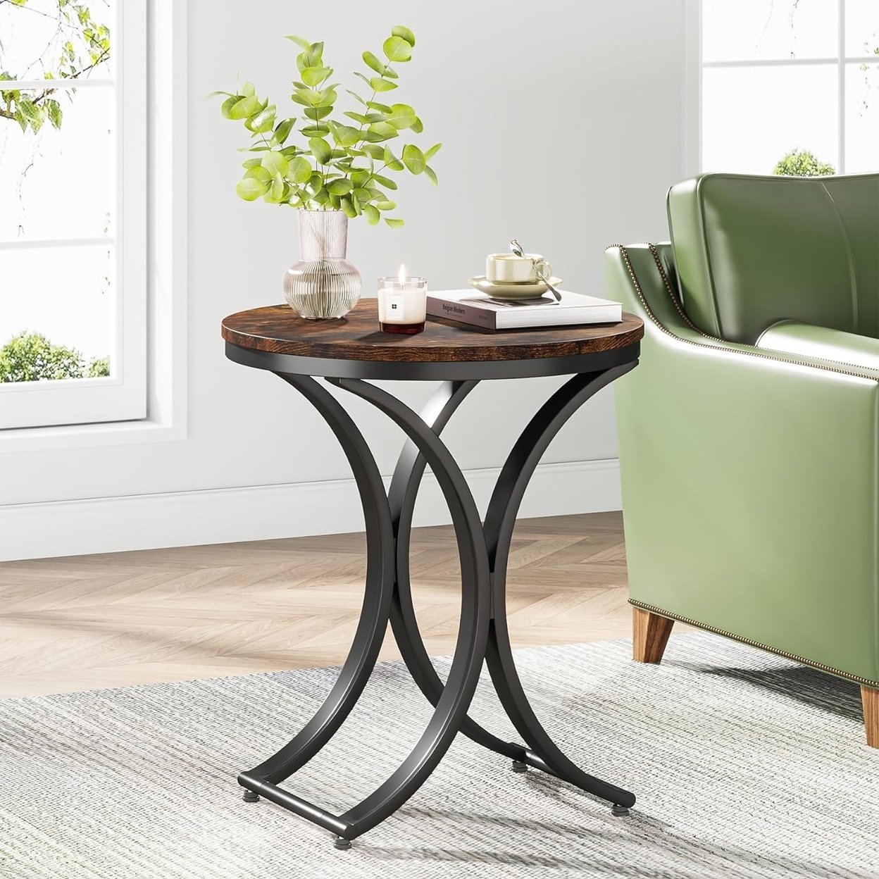 Tribesigns Round Side Table Marble Top Gold Metal C Legs 19.7&#x22; Accent Table