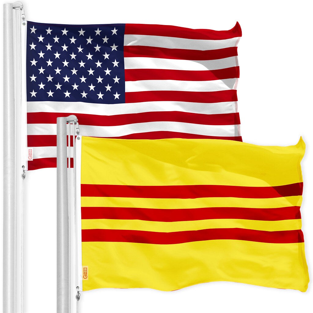 G128 Combo Pack: American USA Flag 3x5 Ft & South Vietnam Flag 3x5 Ft, Both Printed 150D Polyester, Indoor/Outdoor, Brass Grommets