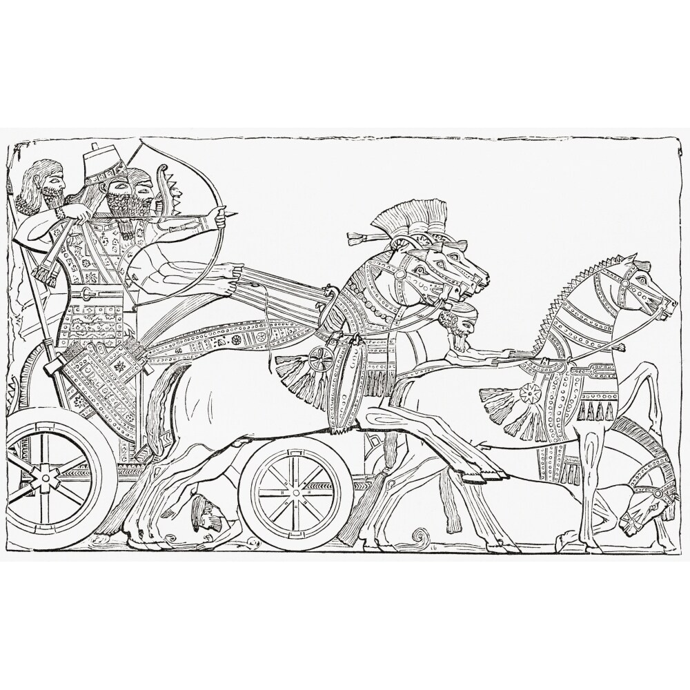 Assyrian War Chariot. From The Imperial Bible Dictionary Published 1889. Poster Print