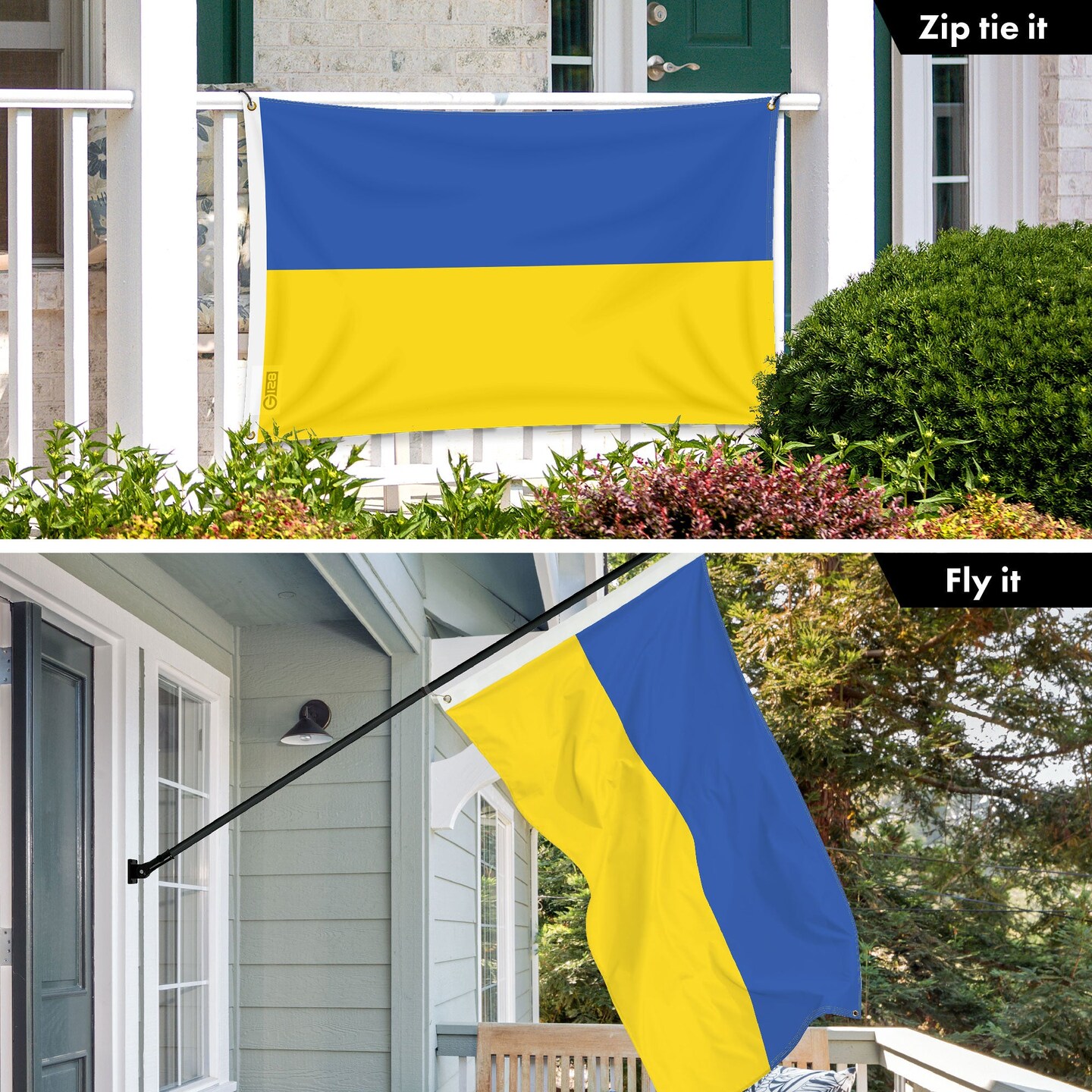 G128 Combo Pack: 6 Ft Tangle Free Aluminum Spinning Flagpole (Black) &#x26; Ukraine Ukrainian Flag 3x5 Ft, LiteWeave Pro Series Printed 150D Polyester, 4 Corner Brass Grommets | Pole with Flag Included