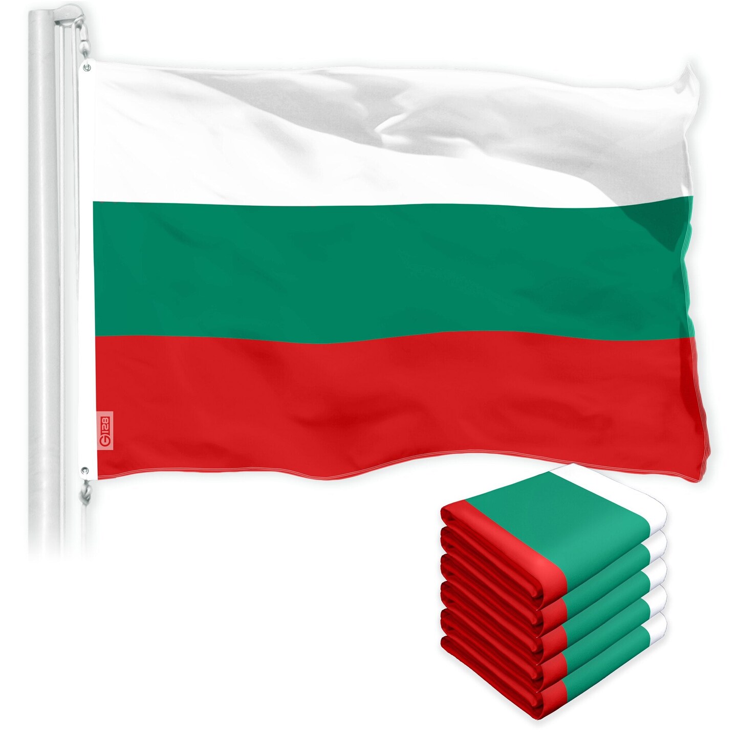 G128 5 Pack: Bulgaria Flag | 3x5 Ft | LiteWeave Pro Series Printed 150D Polyester | Country Flag, Indoor/Outdoor, Vibrant Colors, Brass Grommets, Thicker and More Durable Than 100D 75D Polyester